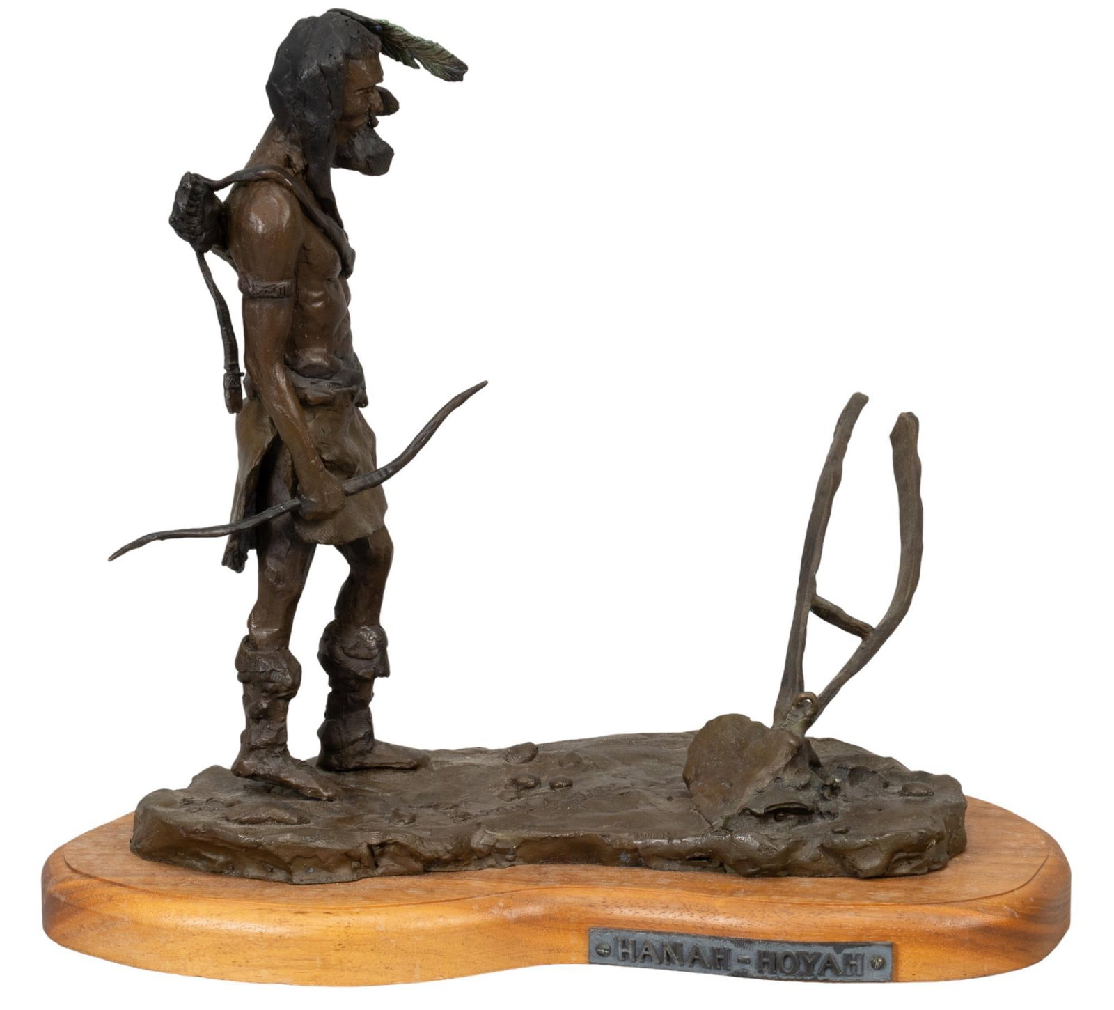 Austin Deuel, "Hanah-Hoyah": Austin Deuel (Arizona, 1939-2021), "Hanah-Hoyah", artist-cast bronze sculpture on wooden base, ed. 57/60 height 10 in. x width 10.5 in. x depth 6.5 in. Shipping available for this lot through 