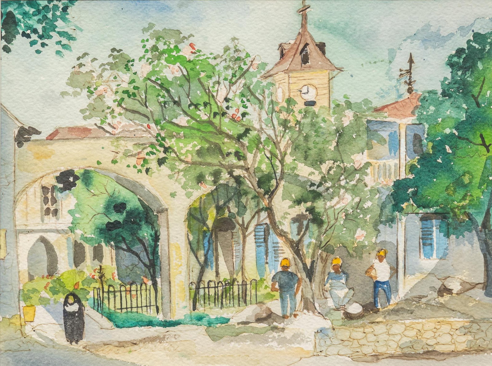 Caroline Shelton, The Ursuline Academy, 1975: Caroline Shelton (Texas, 1909-1993), view of the Ursuline Academy (now Southwest School of Art), 1975, watercolor on paper sight: 8.5 x 11.5 in., frame: 14.5 in. x 17 in. Provenance: Property from a S