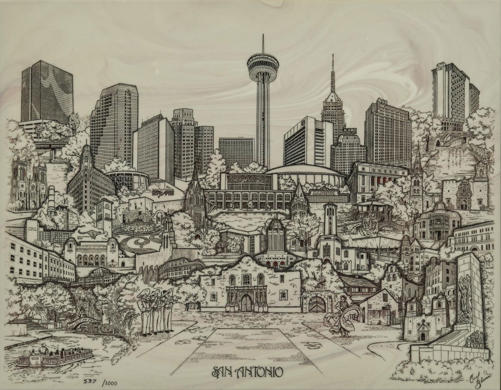 Cast Marble Relief of San Antonio Landmarks (1 of 7)