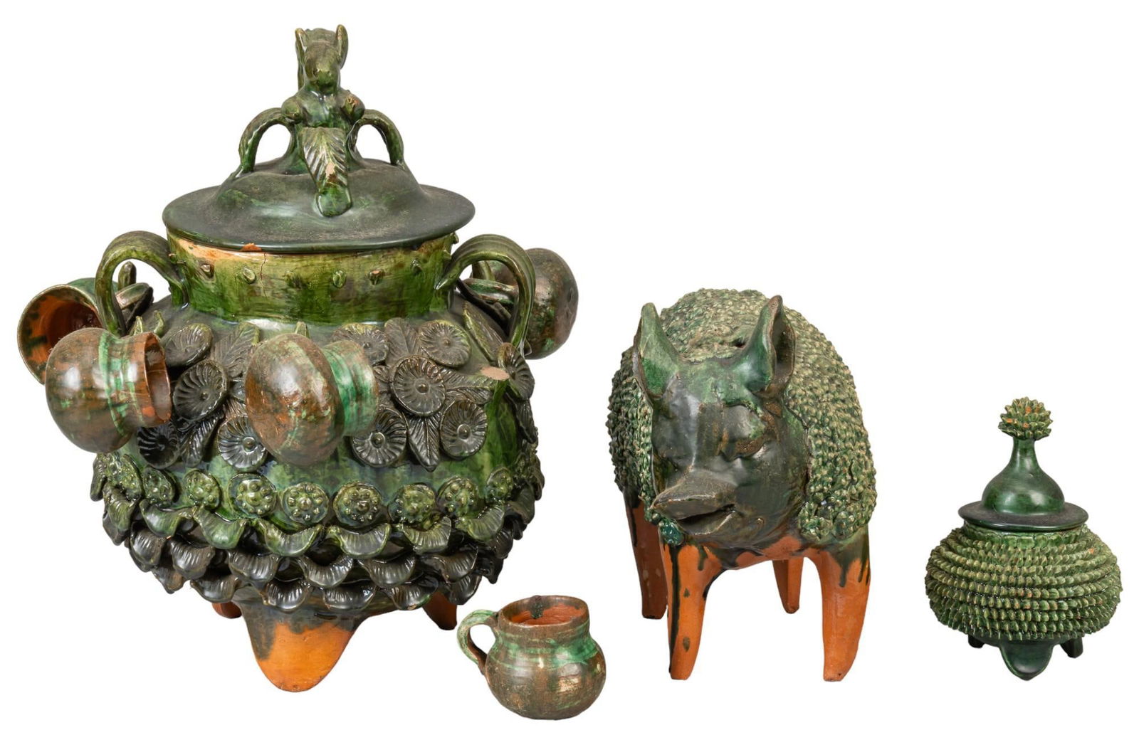 Set of (3) Mexican Greenware Folk Art (1 of 12)