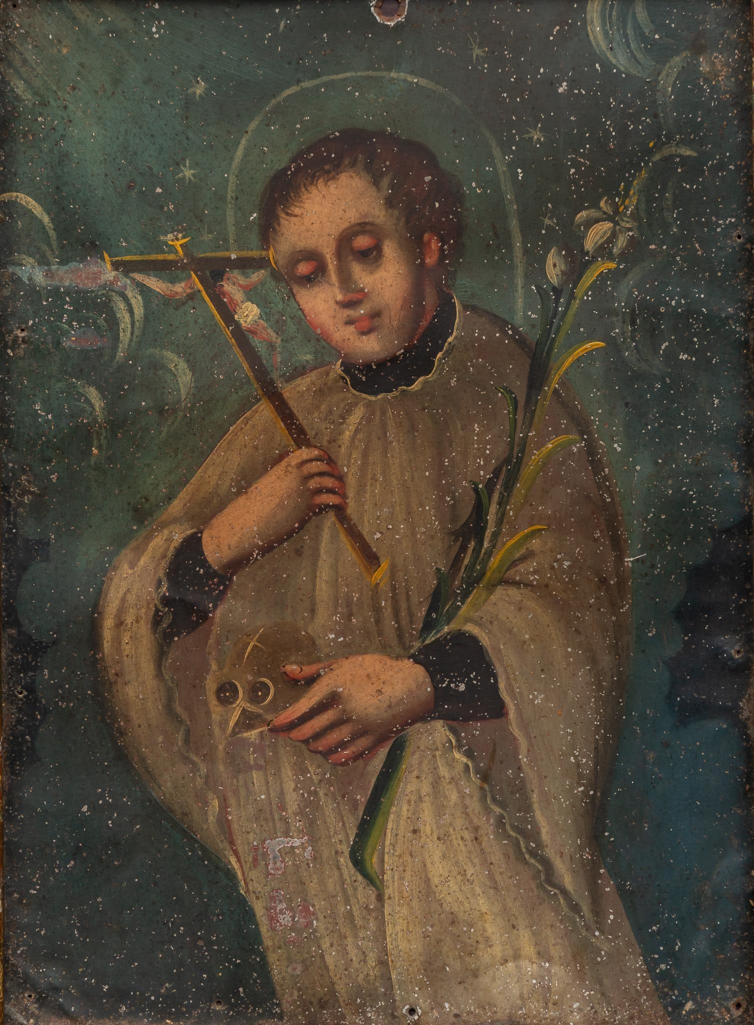 19th C. Mexican Retablo, St. Gonzaba (1 of 3)