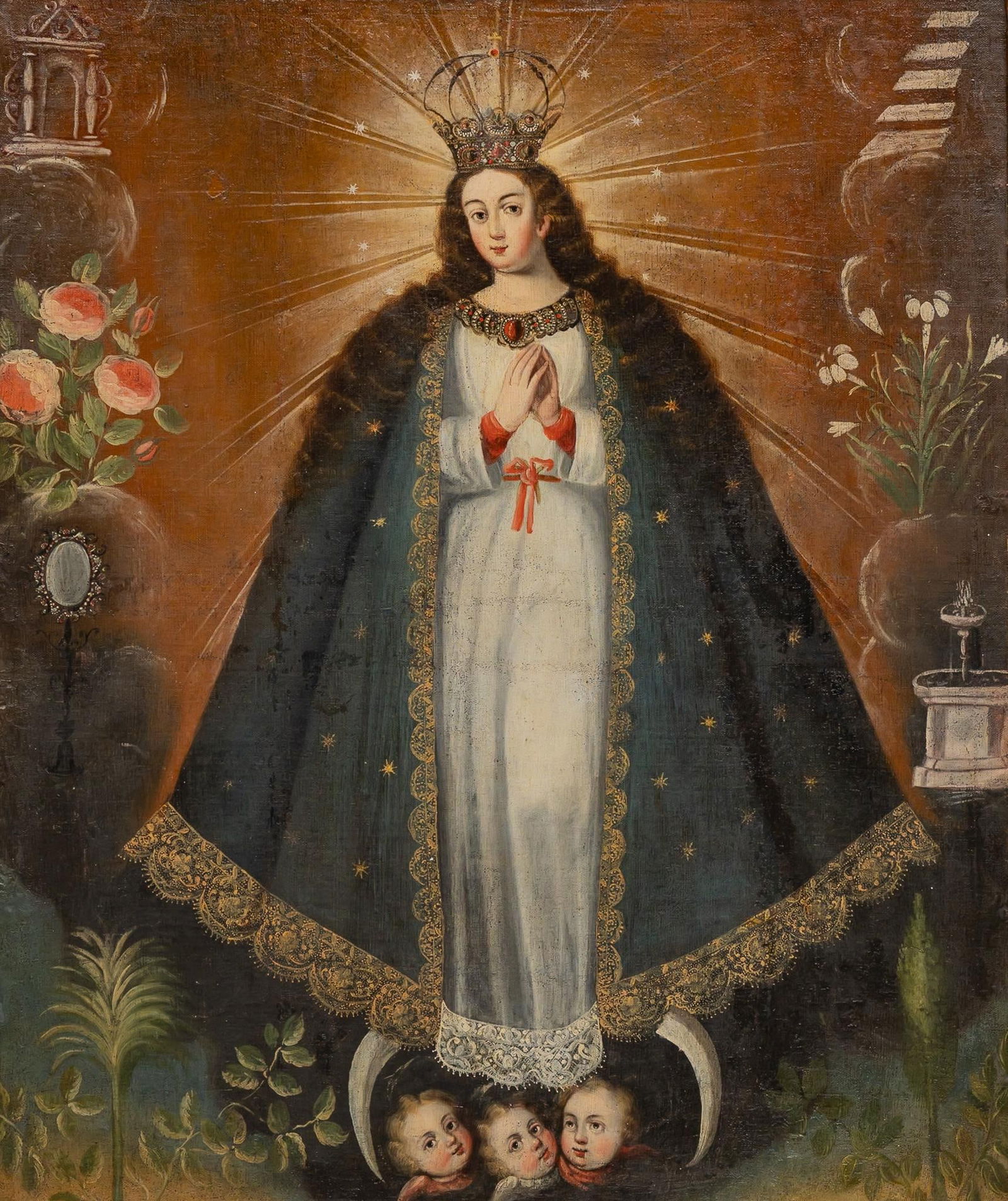19th C. Peruvian Immaculate Conception, Oil Painting (1 of 4)