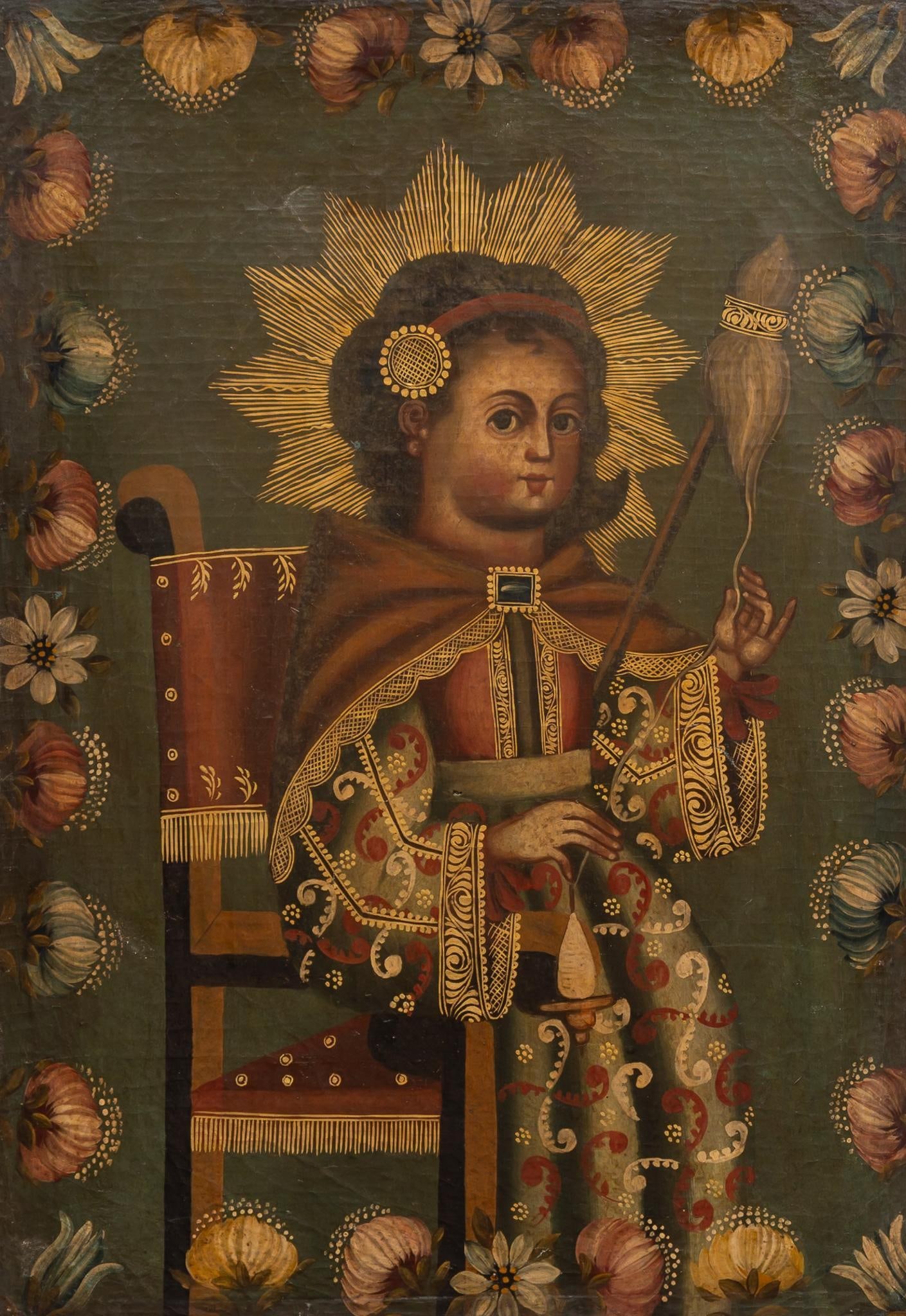 19th C., Virgin Mary with Distaff (1 of 3)