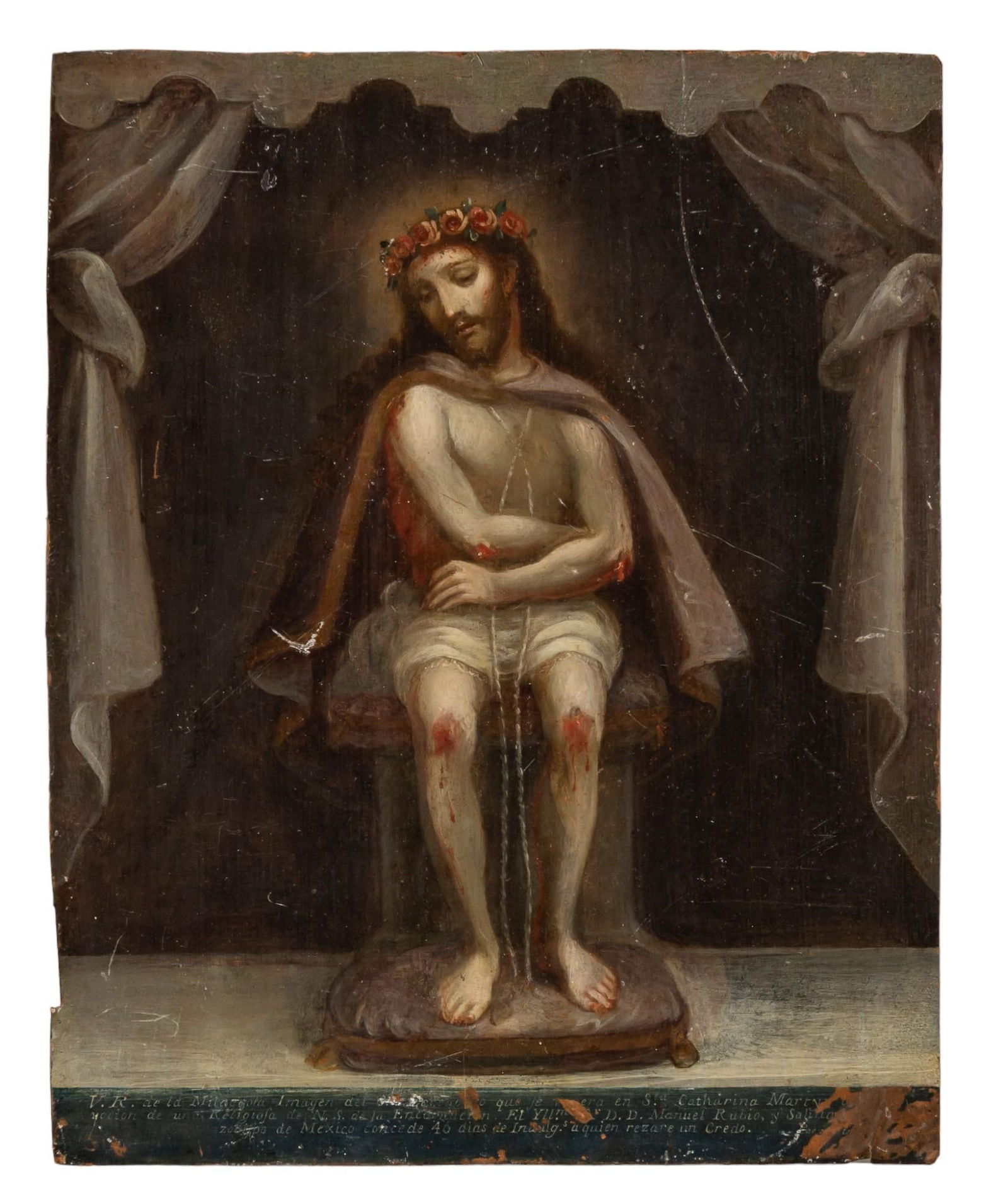 19th C. Mexican Retablo, Christ Crowned in Roses (1 of 4)