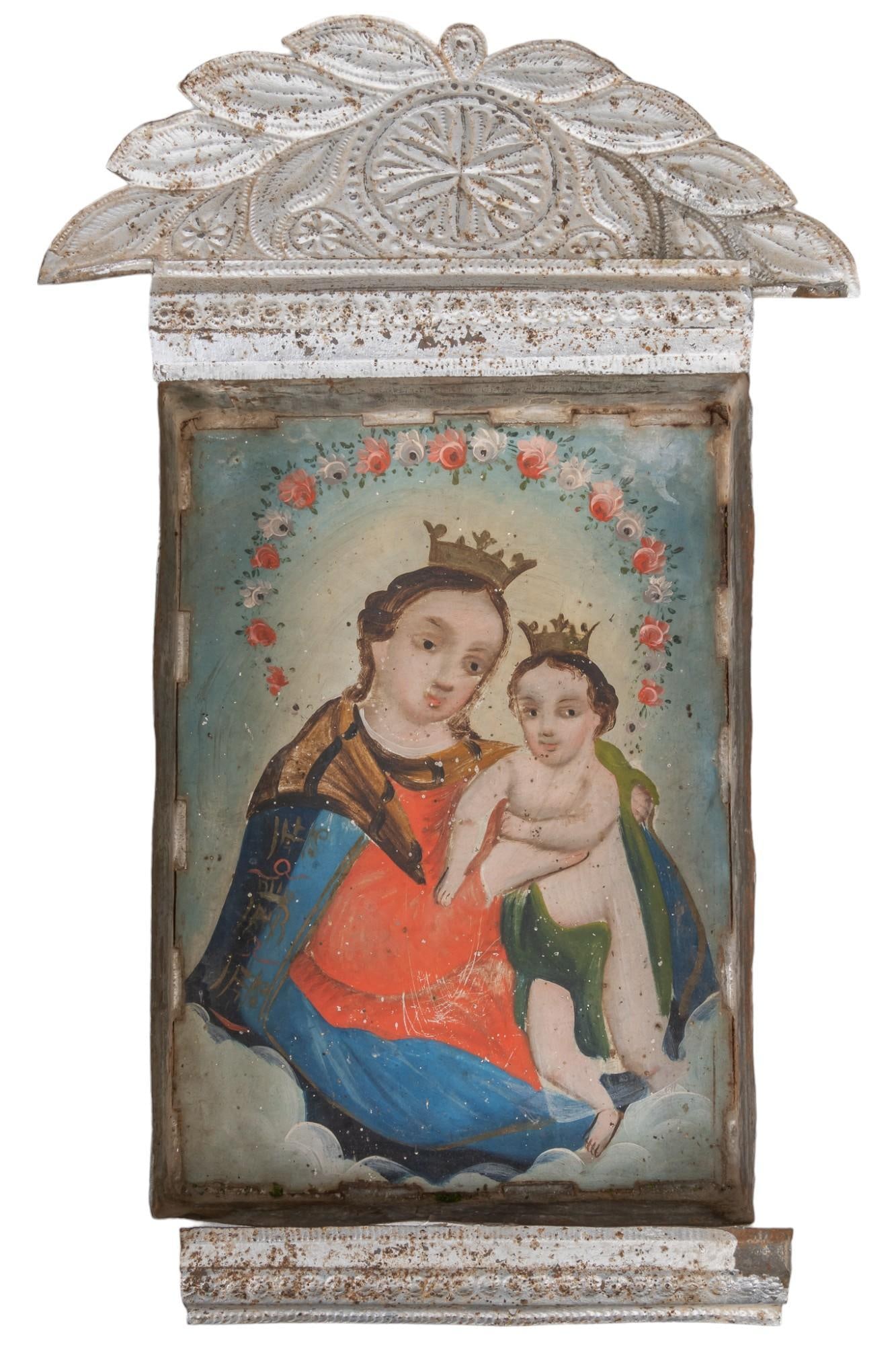 19th C. Mexican Retablo, La Virgen y El Nino (1 of 6)