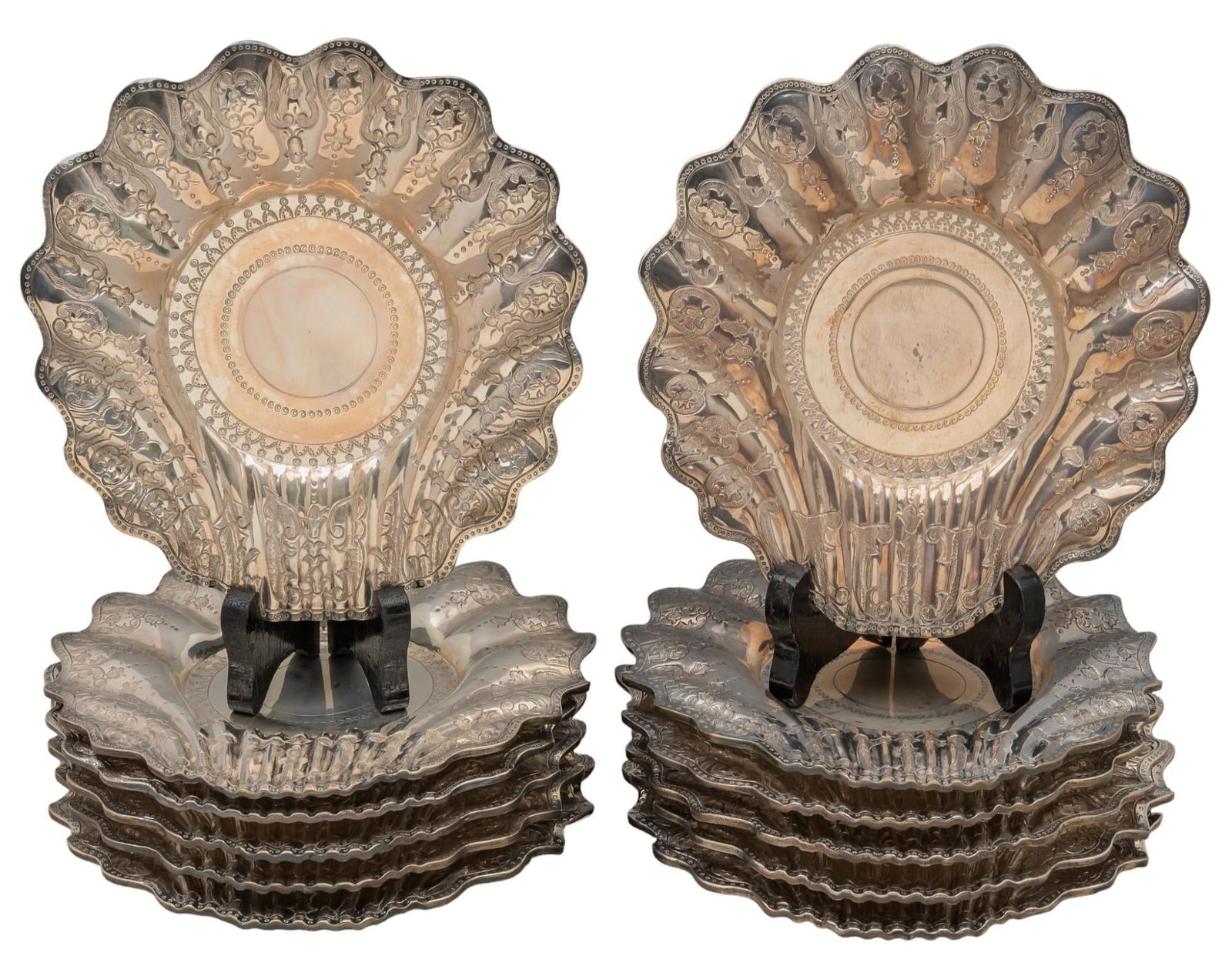 Set of (12) Sanborn's Sterling Silver Shell Coasters (1 of 6)