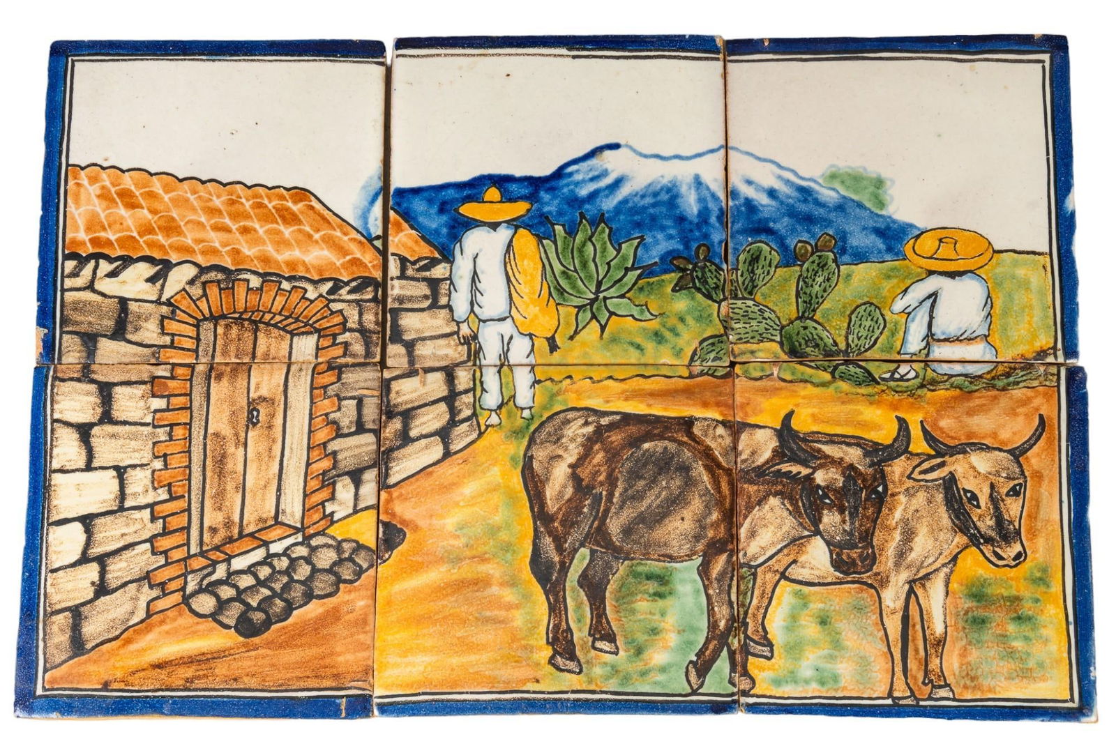 Set of (6) Farmhouse Scene Painted Tiles (1 of 8)