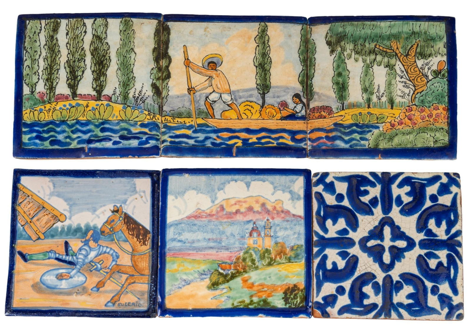 Set of (6) Painted Ceramic Tiles (1 of 10)