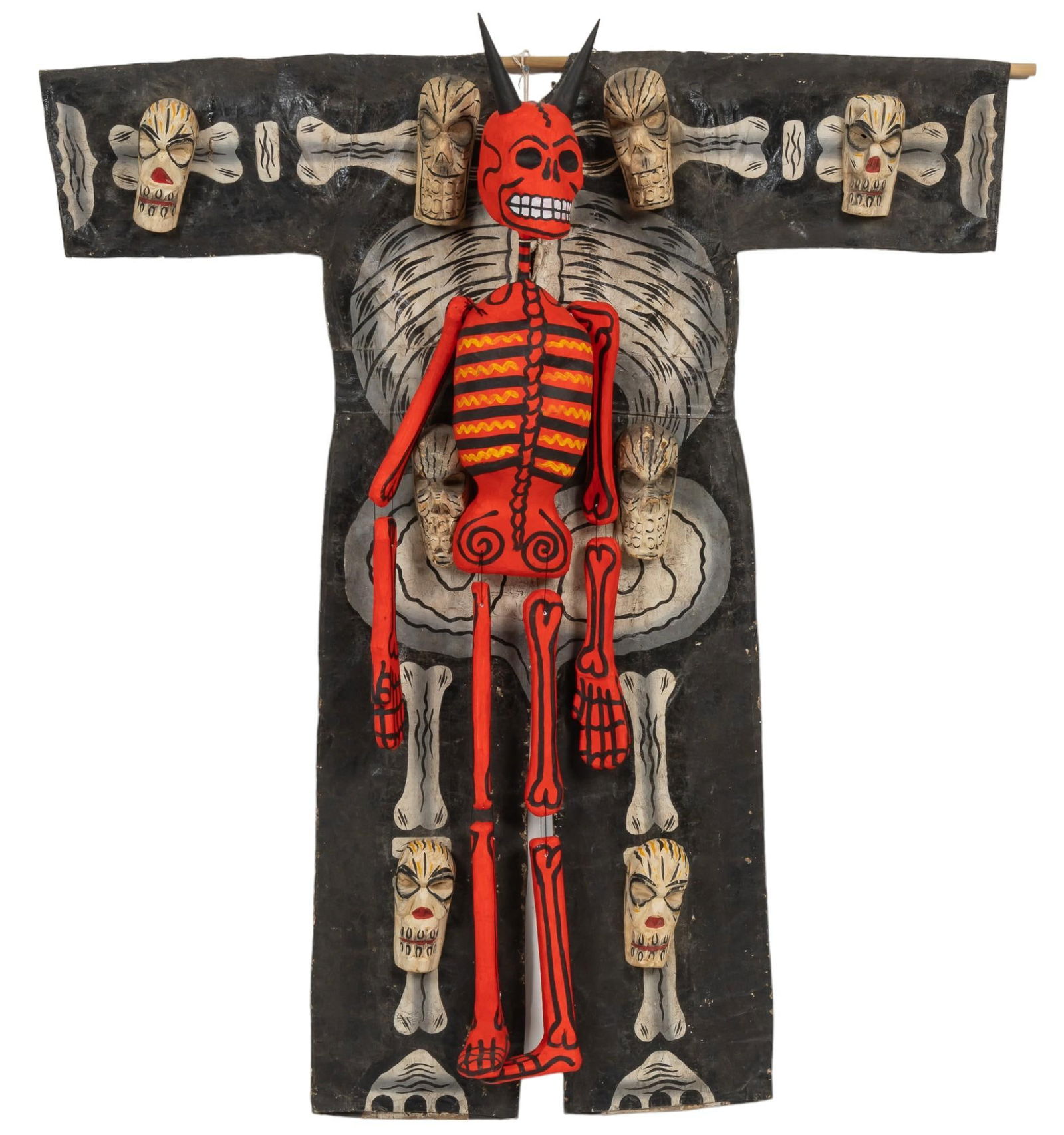 Mexican Dia De Los Muertos Costume: Mexican Dia De Los Muertos (Day of the Dead) folk art costume, featuring papier mache skeleton motif height 52 in. x width 50 in. Shipping available for this lot through our partner 4CL; please req