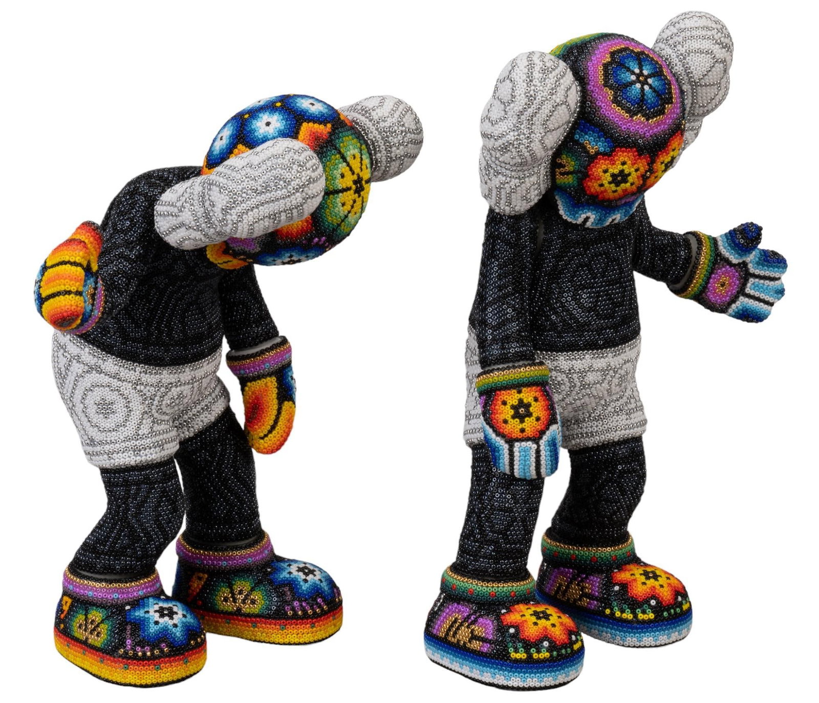 Chroma, "Along the Way": Rick Wolfryd, a.ka. Chroma, "Along the Way", 2023, Huichol beaded vinyl sculpture, signed under foot, marked "Ernesto" height 11 in. x width 9.75 in. x depth 5.5 in. Provenance: Proper