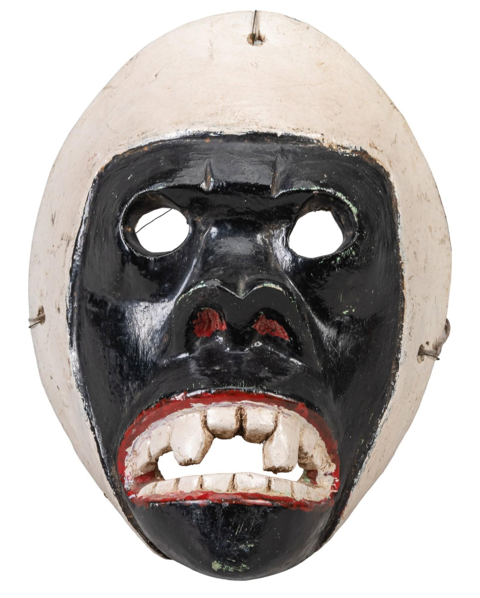 Early 20th C. Mexican Chango Folk Art Mask: Mexican "Chango" (Monkey) folk art mask, carved painted wood, circa early 20th century height 10.75 in. x width 6.5 in. x depth 3 in. Provenance: Property from the collection of a Bethel Sprin