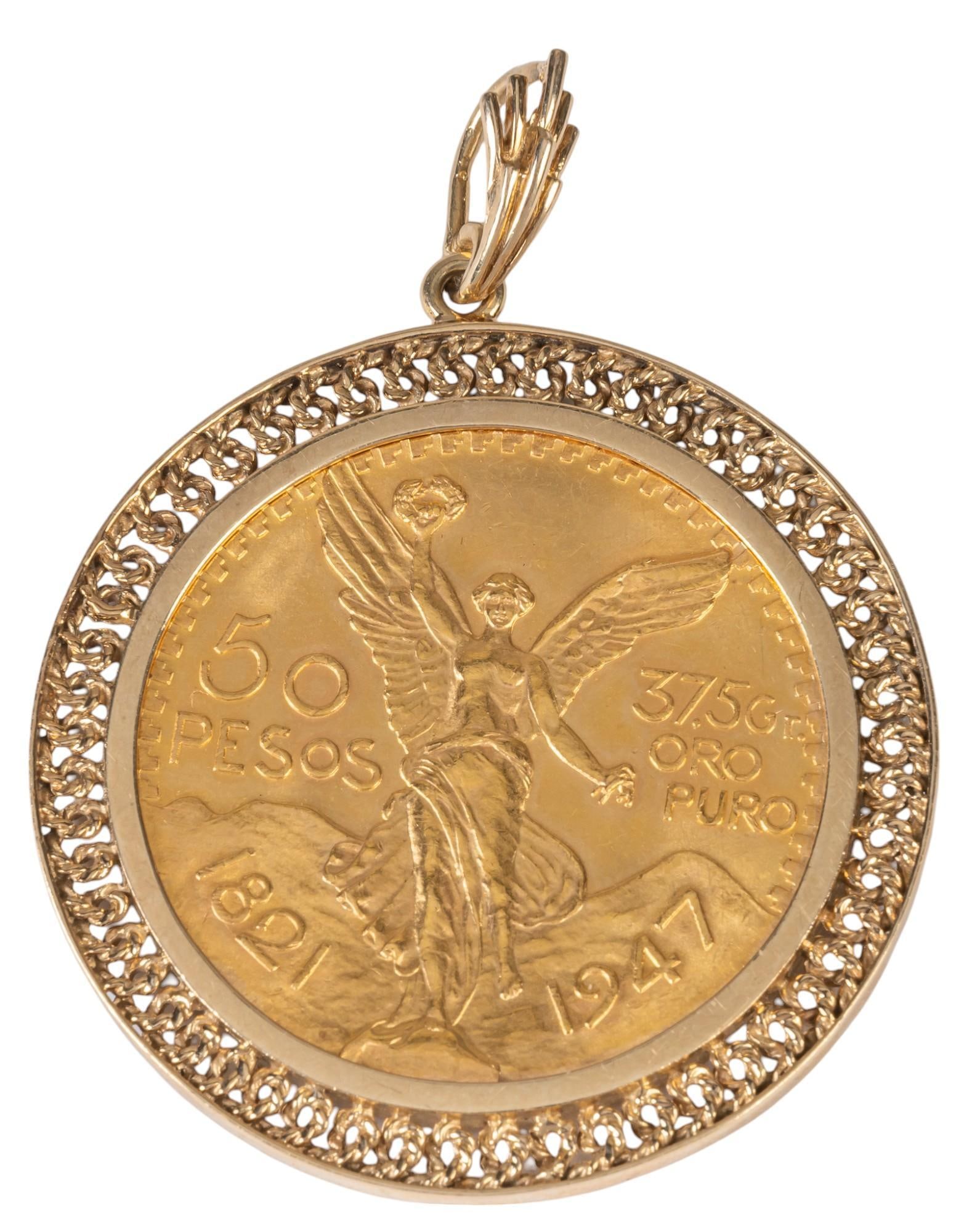 Mexican Gold 50 Peso Coin Pendant (1 of 3)