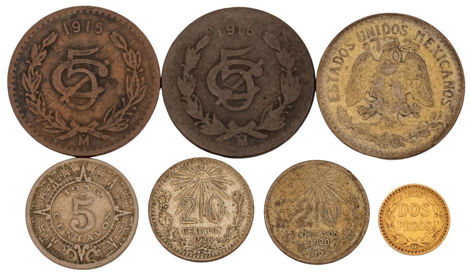 Mexican Gold Dos Pesos & Silver Centavos Coins (1 of 2)