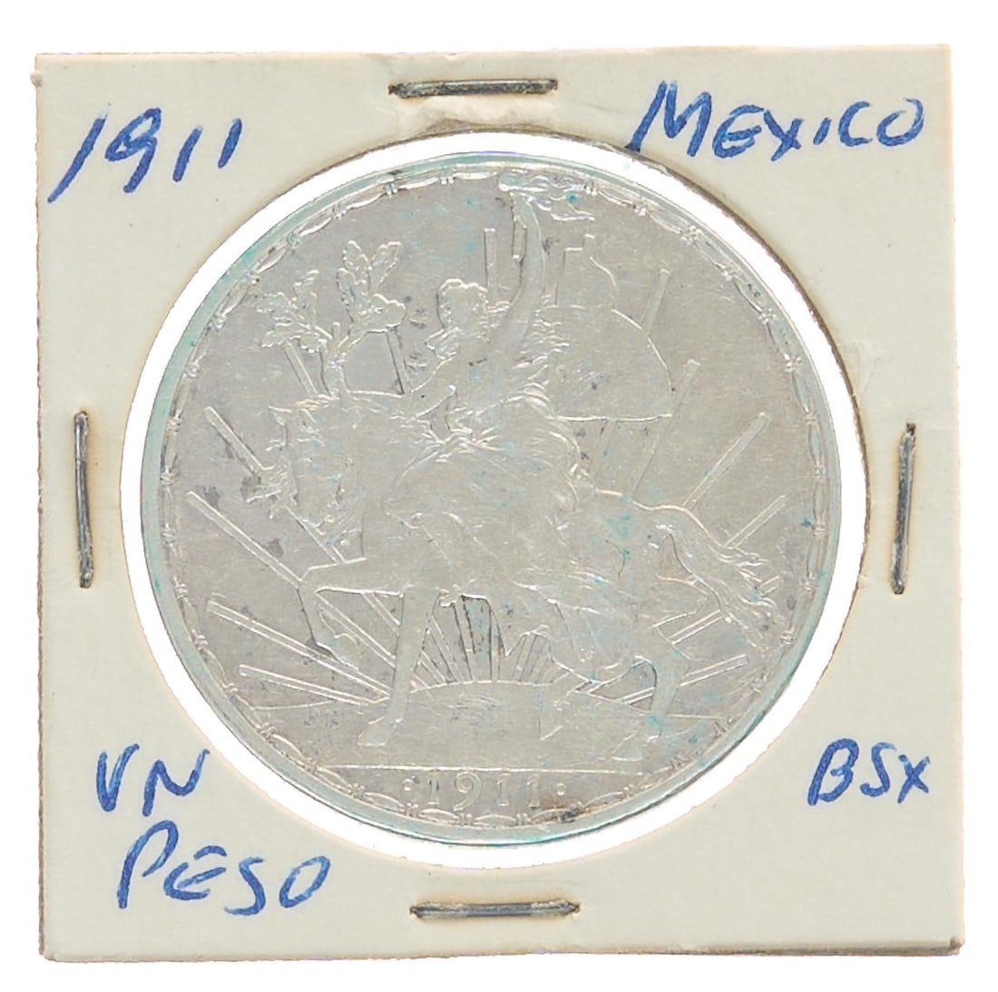 Mexico 1911 'Caballito' Silver 'Long Ray' 1 Peso Coin (1 of 2)