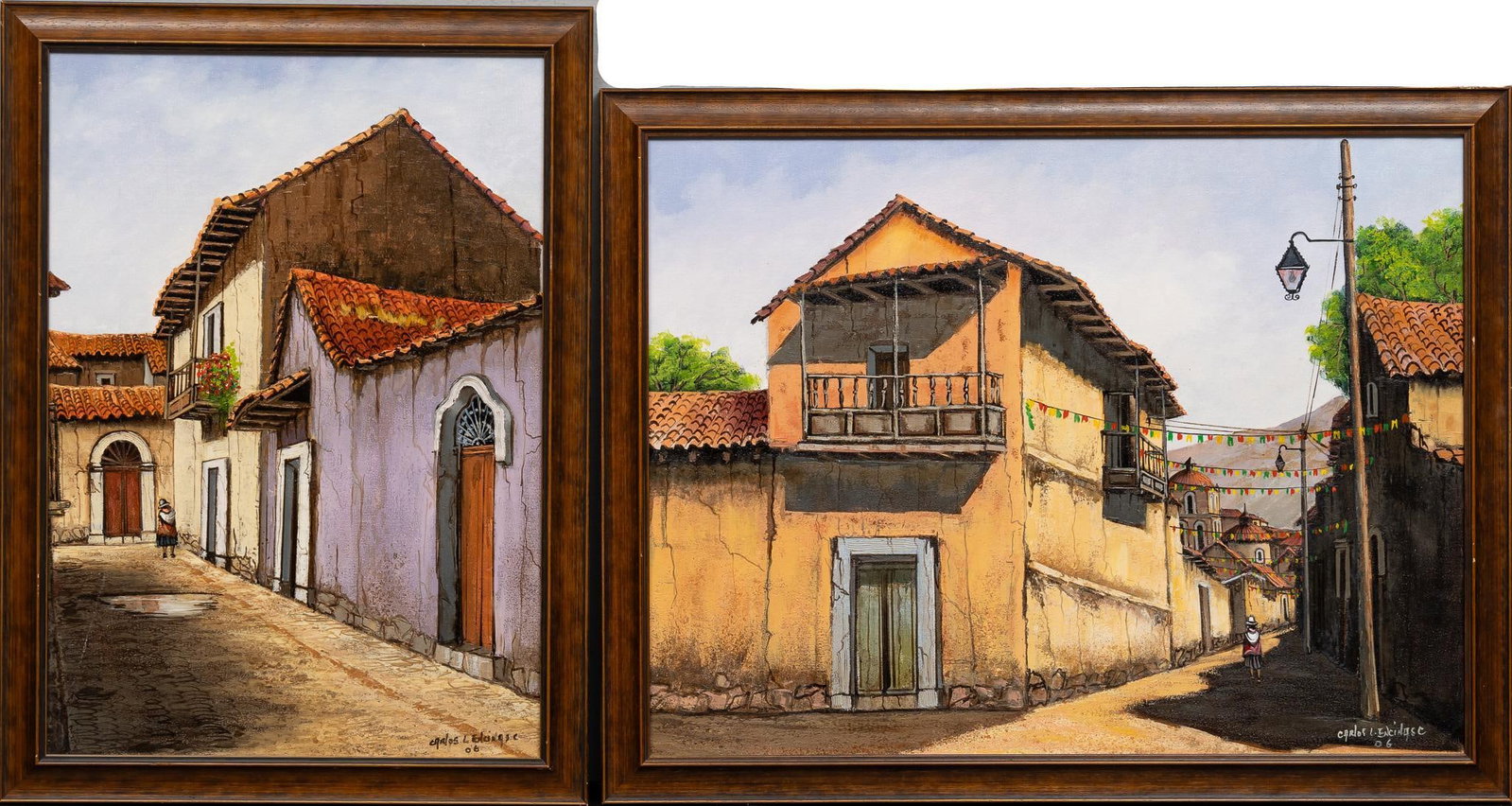 Carlos Encinas, (2) Village Scenes, 2006: Carlos Encinas, (2) Village Scenes, 2006, oil on canvas sight: 22 x 29 in., frame: 25.5 x 33 in. Provenance: Property from a San Antonio, Texas gentleman Shipping available for this lot through our pa