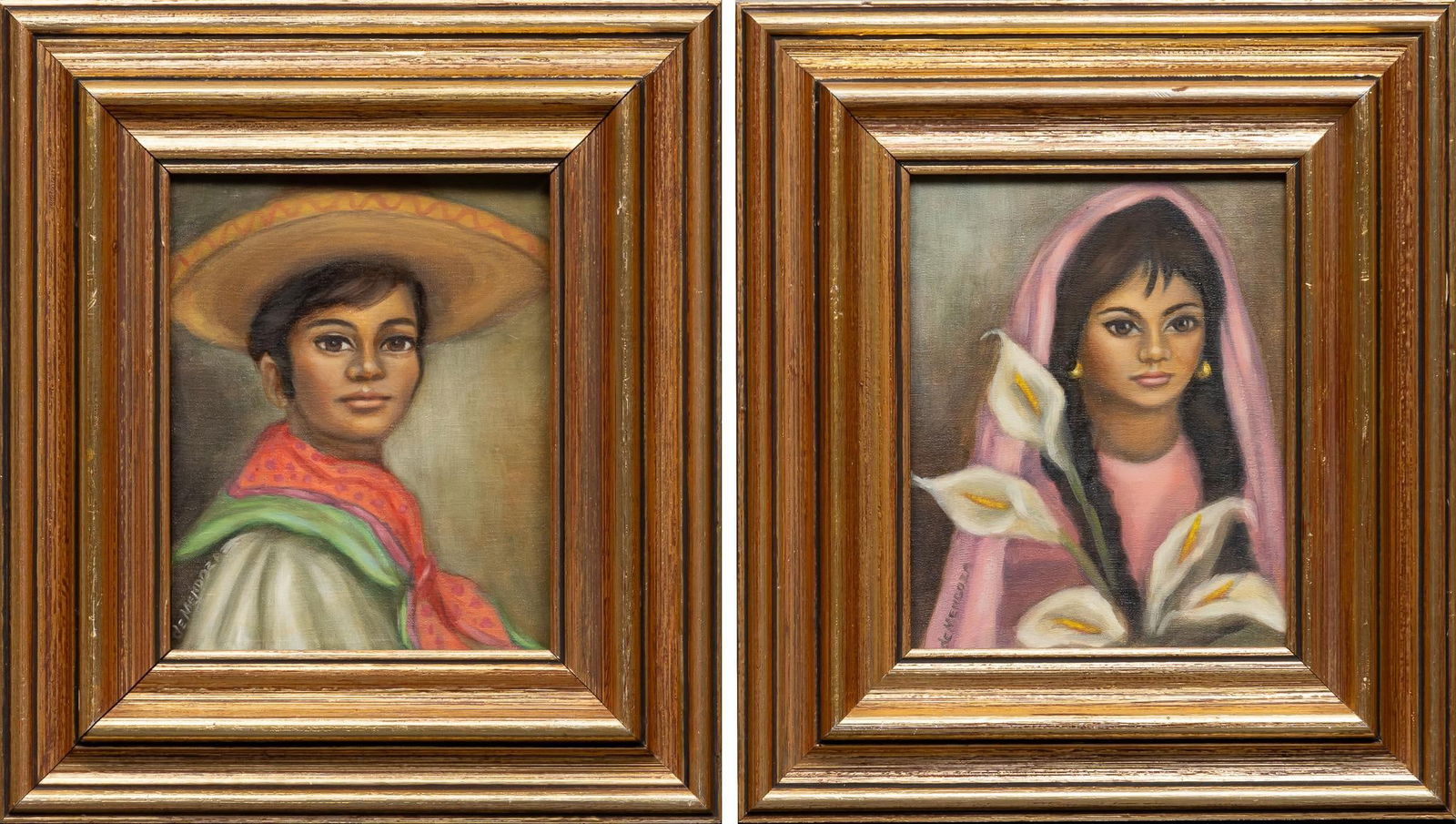 Signed Mendoza, (2) Folk Portraits (1 of 8)