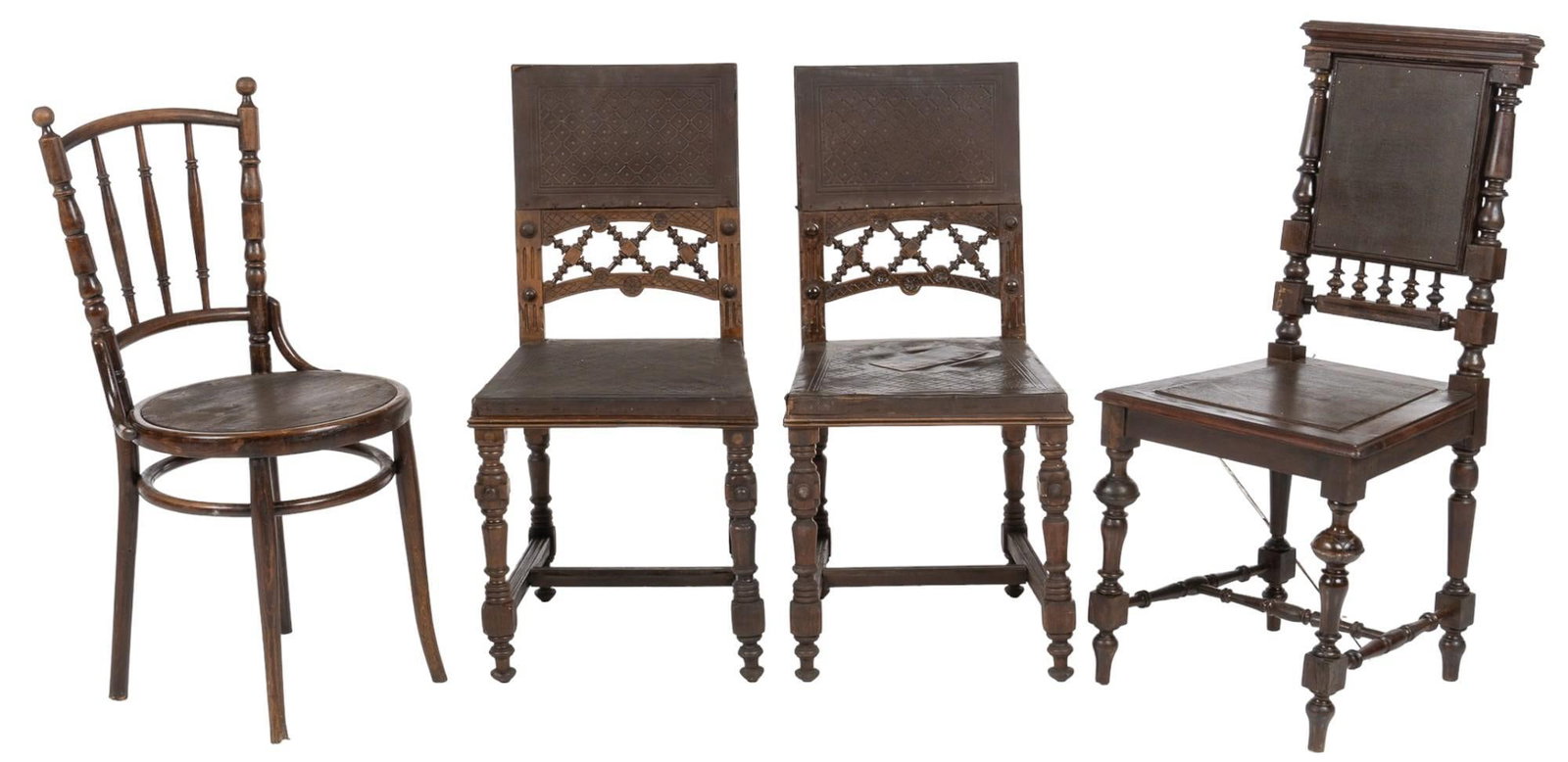 (4) Chairs: Four (4) miscellaneous chairs, including a matched pair, all wooden Shipping available for this lot through our partner 4CL; please request a shipping quote at shipping@vogtauction.com or 210-971-