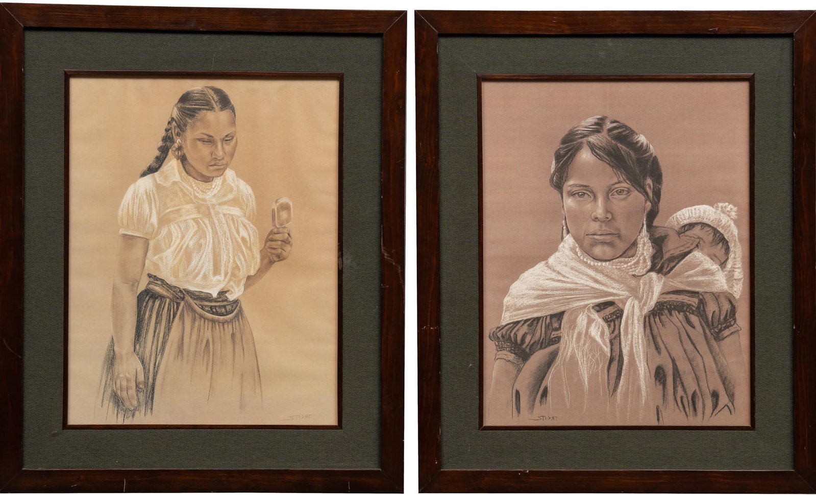 Michael Treitz, (2) Folk Portraits: Michael Treitz, (2) folk portraits, to include one woman with paleta, lithographs from original charcoal (hence name is seen in reverse) sight: 22 x 17 in. frame: 31 x 25 in. Provenance: Property from