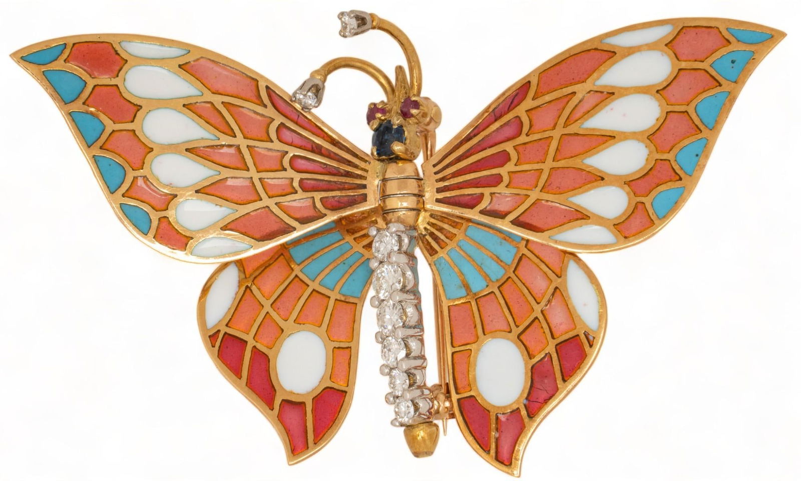 Vikki Carr | 14K Plique a Jour Diamond Butterfly Brooch (1 of 6)