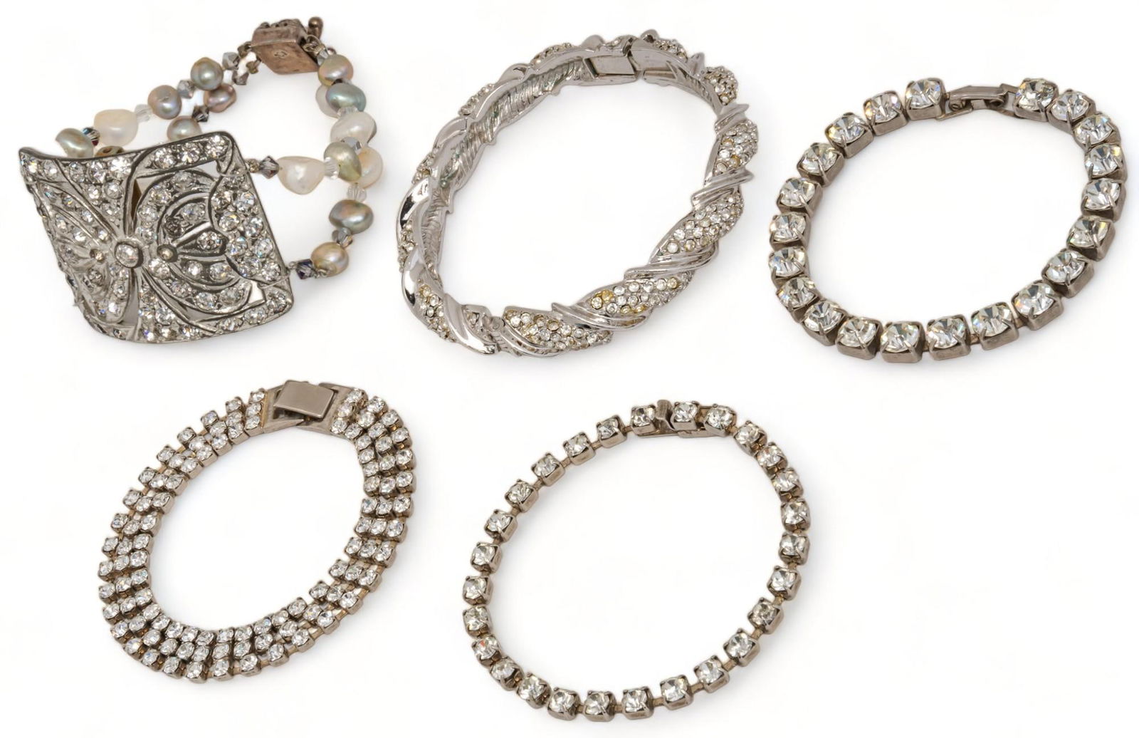 Vikki Carr | Performance Worn Rhinestone Jewelry: Vikki Carr performance worn jewelry includes five crystal rhinestone link bracelets, includes Certificate of Authenticity as from The Collection of Vikki Carr bracelet lengths 6 1/2 in. to 7 in.