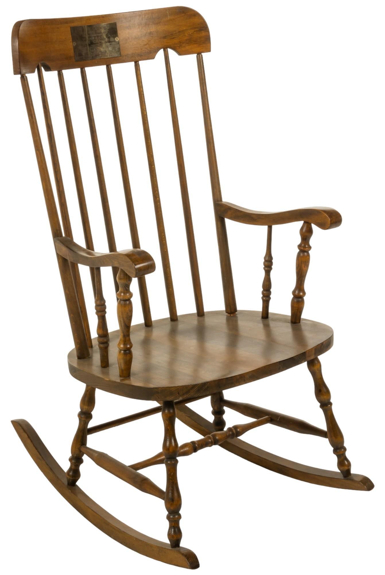 Vikki Carr | The Vikki Carr Show Rocking Chair: Wooden slat-back rocking chair from "The Vikki Carr Show" at The Riviera Hotel, with plaque detailing the event and other performers including Dean Martin and George Chakaris, includes Certifi