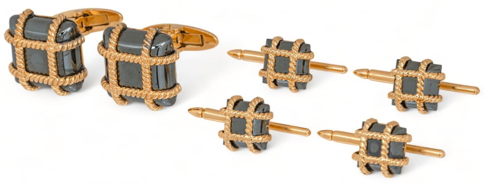 Vikki Carr | Caged Hematite 14K Gold Cufflink Set (1 of 6)