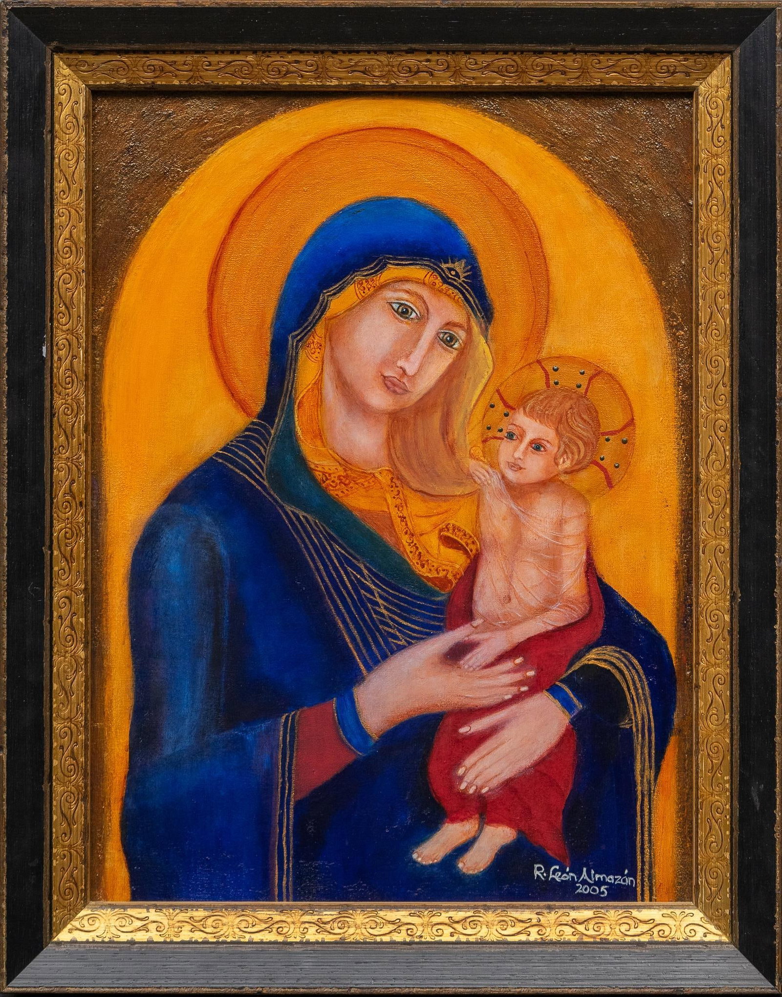 Vikki Carr | Rebecca De Leon Almazan, "Pedro's Madonna": Rebecca De Leon Almazan (Texas, 1935-2018), "Pedros Madonna", acrylic on canvas, 2005, inscription reads "for my brother Pedro / Love, Rebecca", includes Certificate of Authenticity as