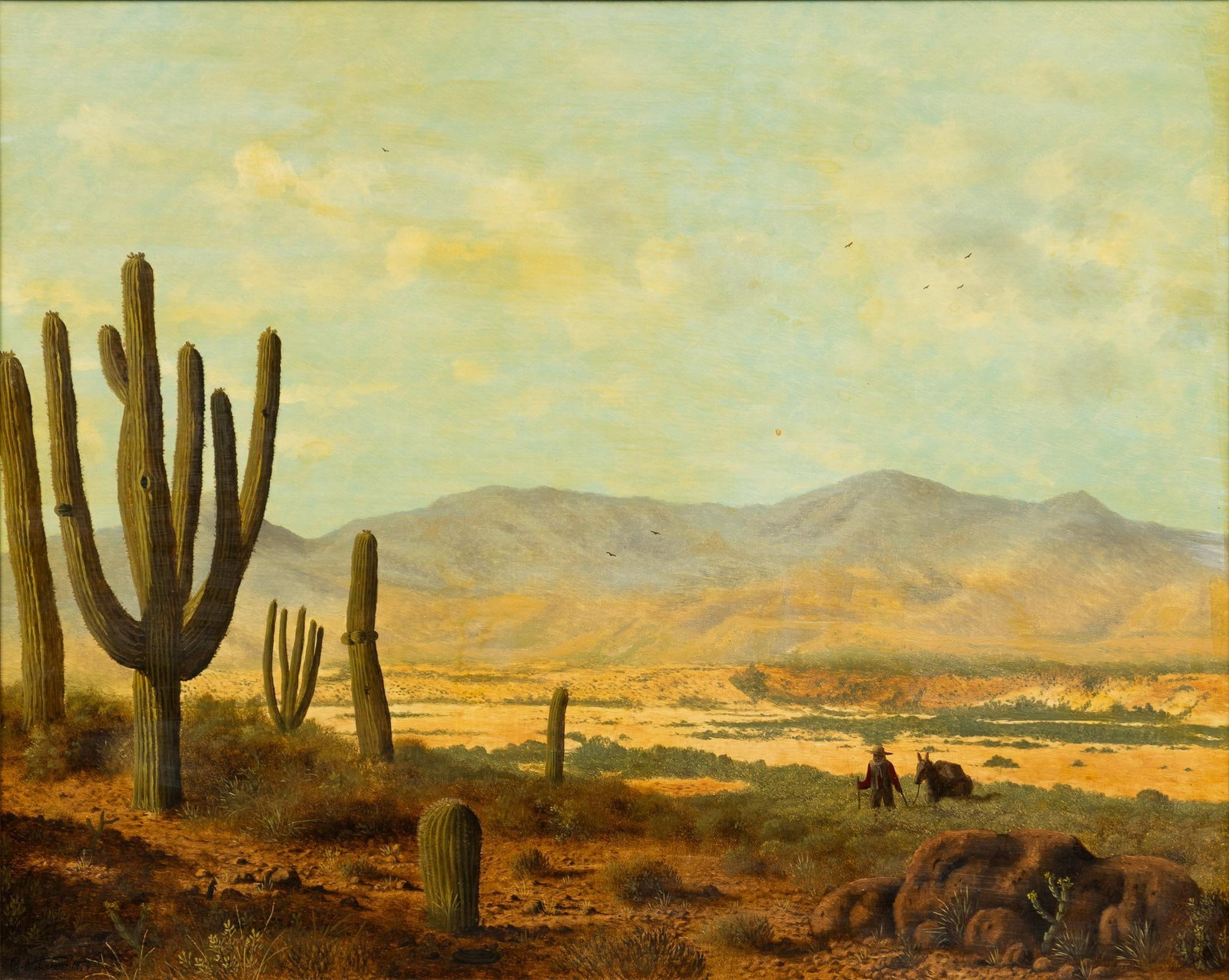 Vikki Carr | Richard Peterson, Desert Landscape: Richard Peterson (California, b. 1947), desert landscape, oil on panel, includes Certificate of Authenticity as from The Collection of Vikki Carr sight: 24 x 30 in., frame: 32 x 38 in.