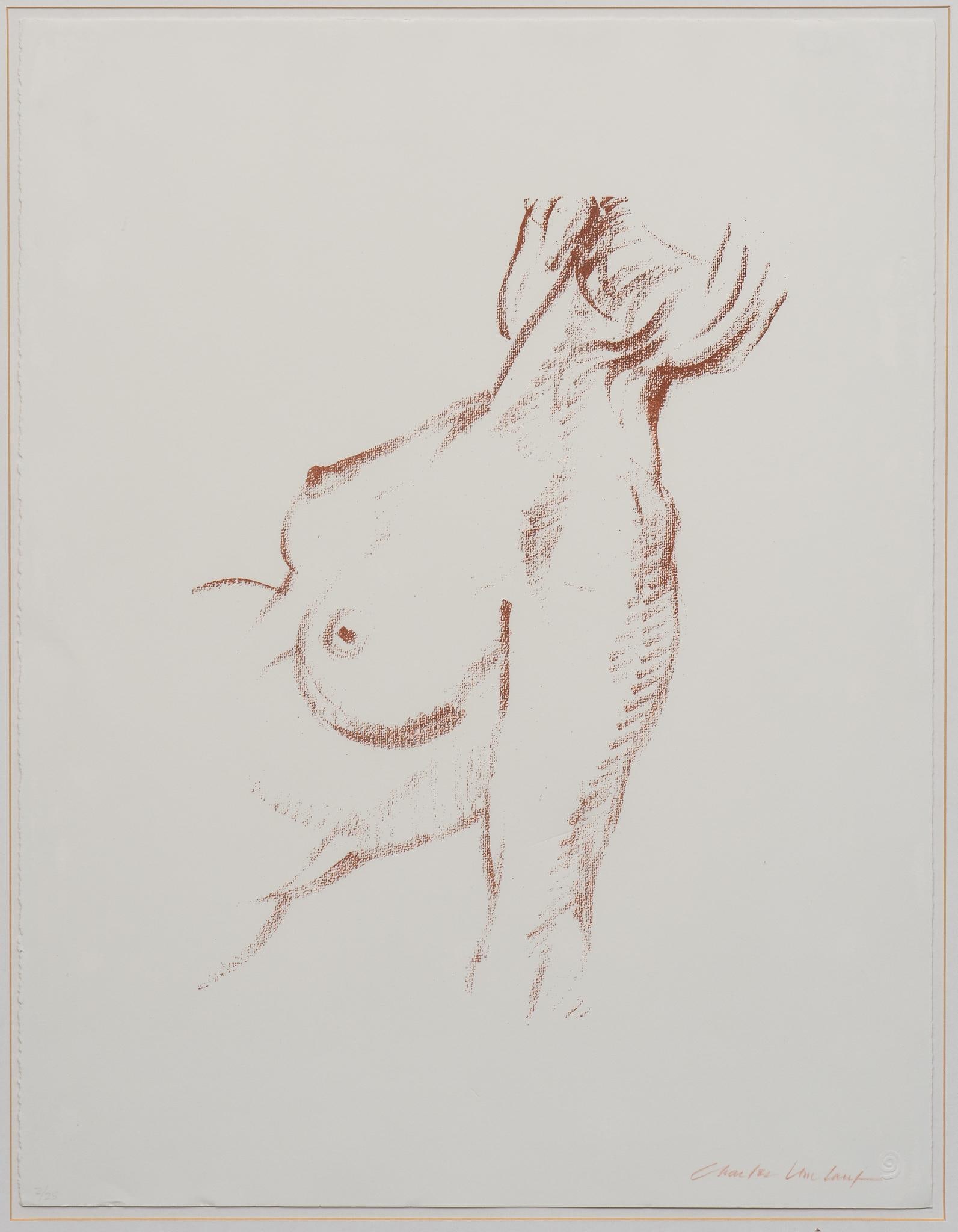 Charles Umlauf, Female Nude: Charles Umlauf (Texas, 1911-1994), reclining female nude, signed lithograph sight: 25 x 20 in., frame: 34.5 x 26 in. Shipping available for this lot through our partner 4CL; please request a shippin