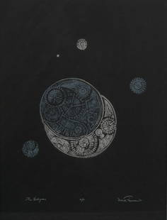 Mark Freeman, "The Eclipse", 1971: Mark Freeman (Amer., b. 1908), &#34;The Eclipse&#34;, 1971, signed artist&#39;s proof woodcut  sight: 23.5 x 18 in., frame: 30 x 24 in.  Shipping available for this lot through our partner 4CL; please