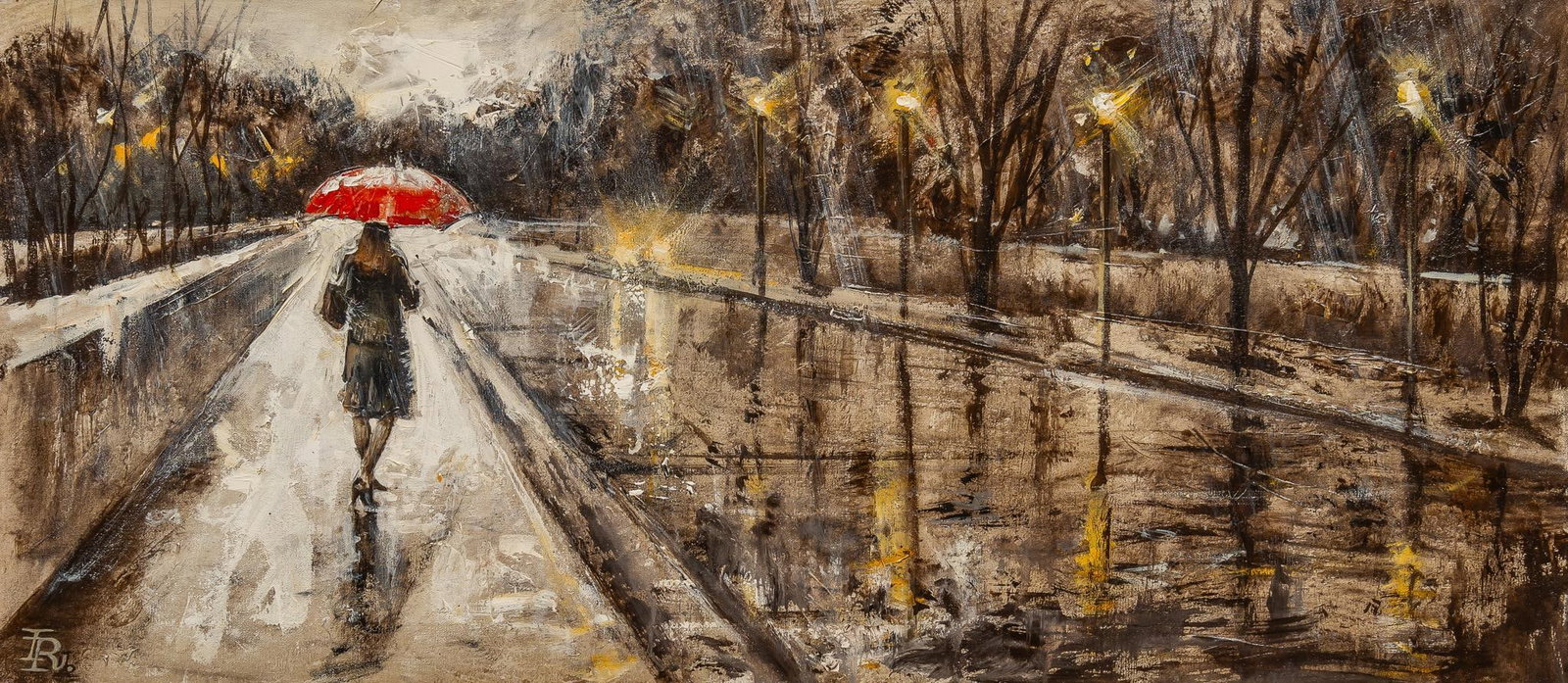 Igor Raikhline, "Rainy Afternoon": Igor Raikhline (Ukraine, b. 1950), "Rainy Afternoon", oil on canvas sight: 16 x 36 in. Provenance: Purchased from the now-closed J. R. Mooney Gallery in San Antonio, Texas Shipping available f