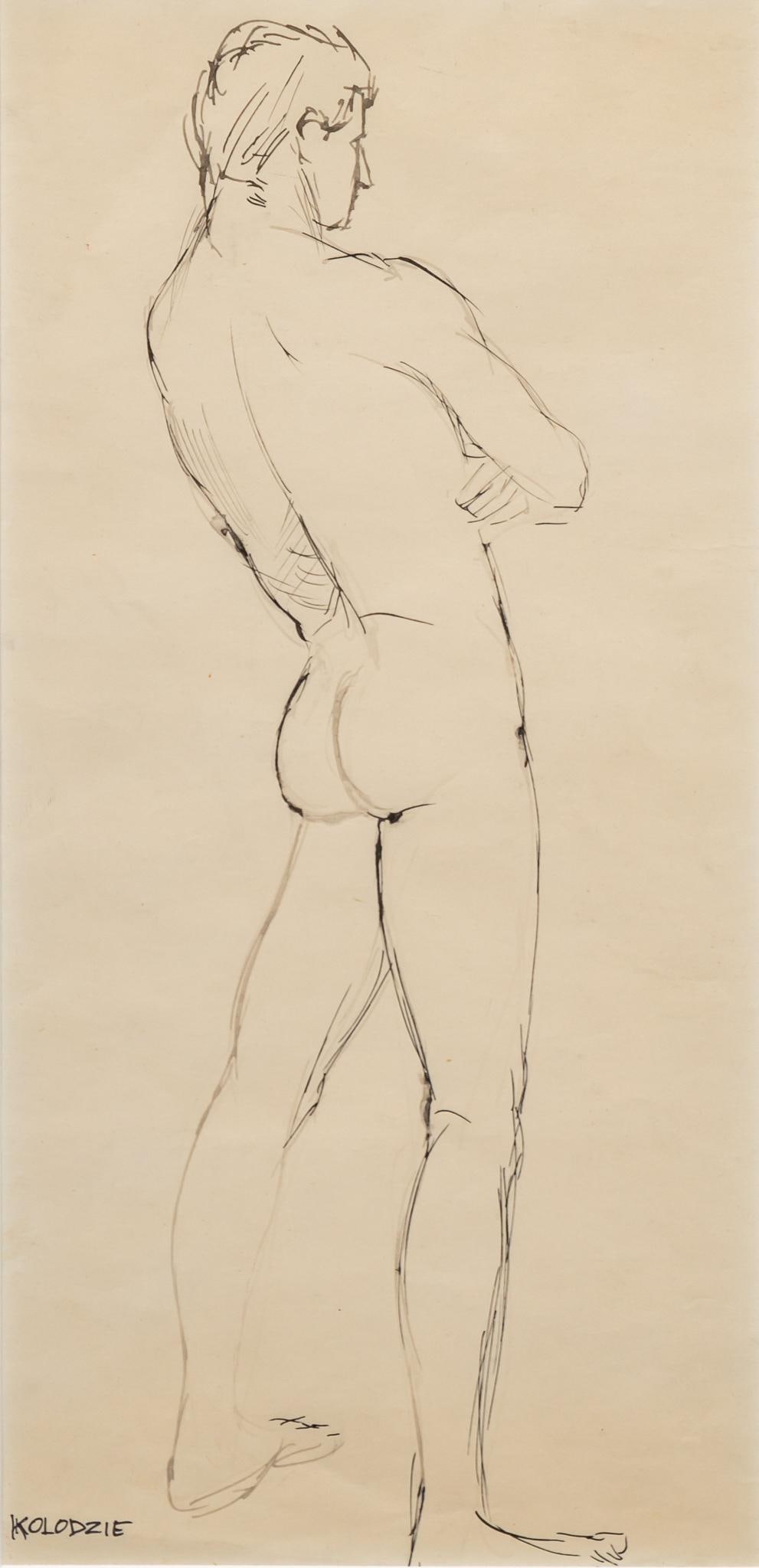 Ronald Kolodzie, Male Nude Study, 1968: Ronald Kolodzie (San Antonio, Texas), standing male figure study, 1968, pencil on paper Provenance: Property from a San Antonio, Texas gentleman Shipping available for this lot through our partner 4CL