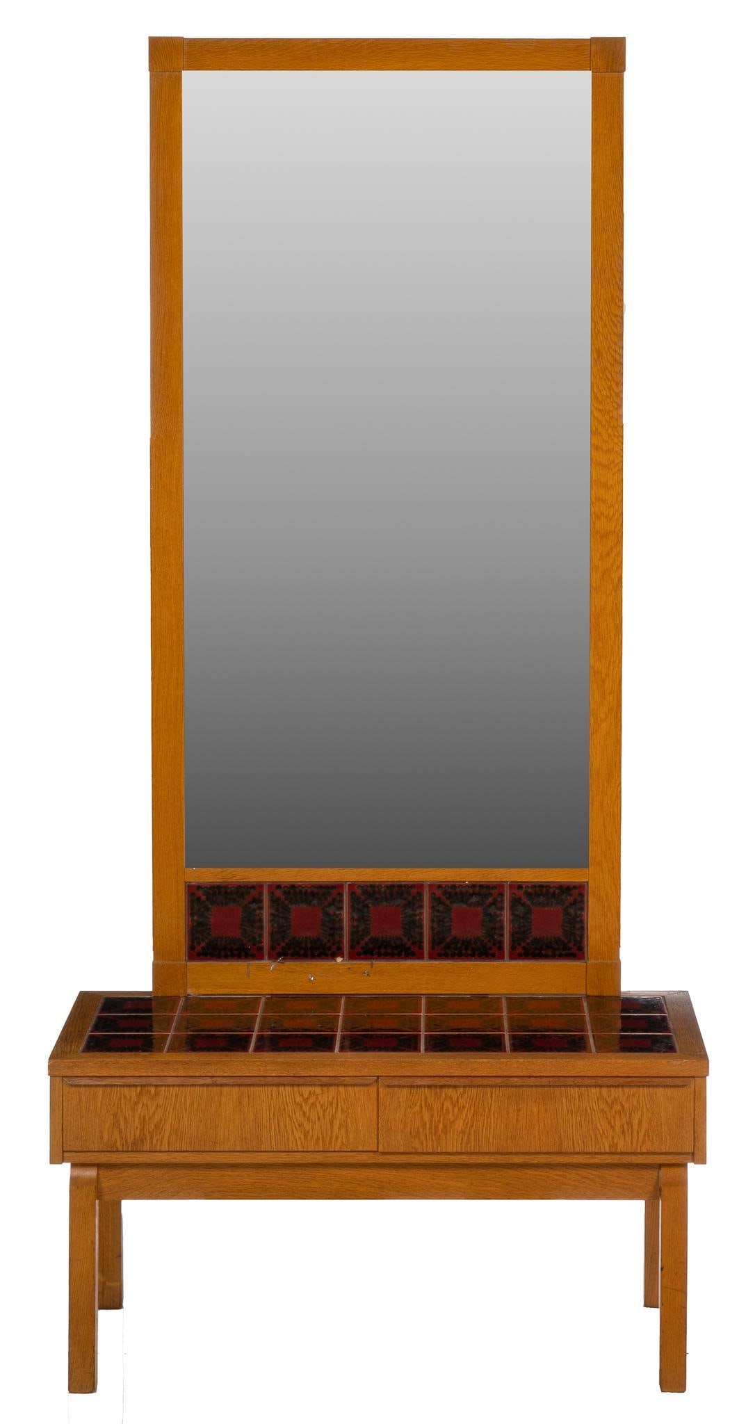 Danish Mid-Century Tiled Hall Console with Mirror (1 of 5)