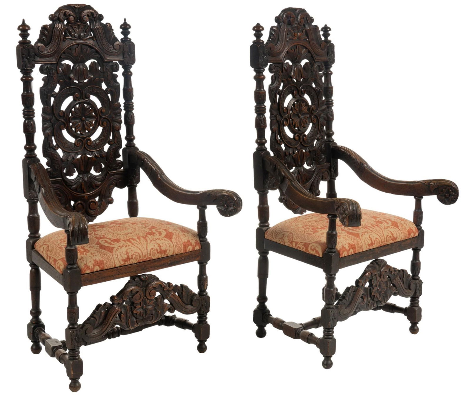 Pair of Carved Carolean Style Throne Chairs (1 of 9)