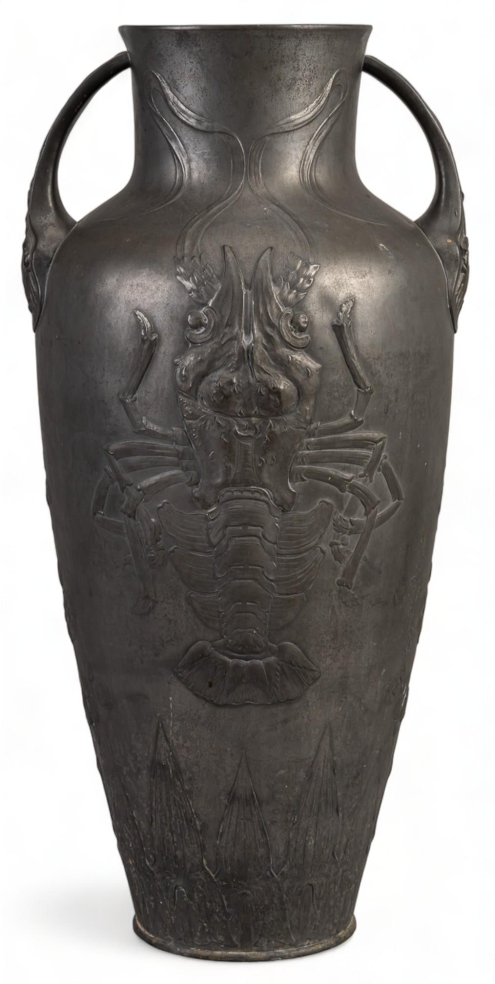 Kayserzinn Pewter  (Germany, 1865-1925) Large Art Nouveau Lobster Vase (1 of 9)