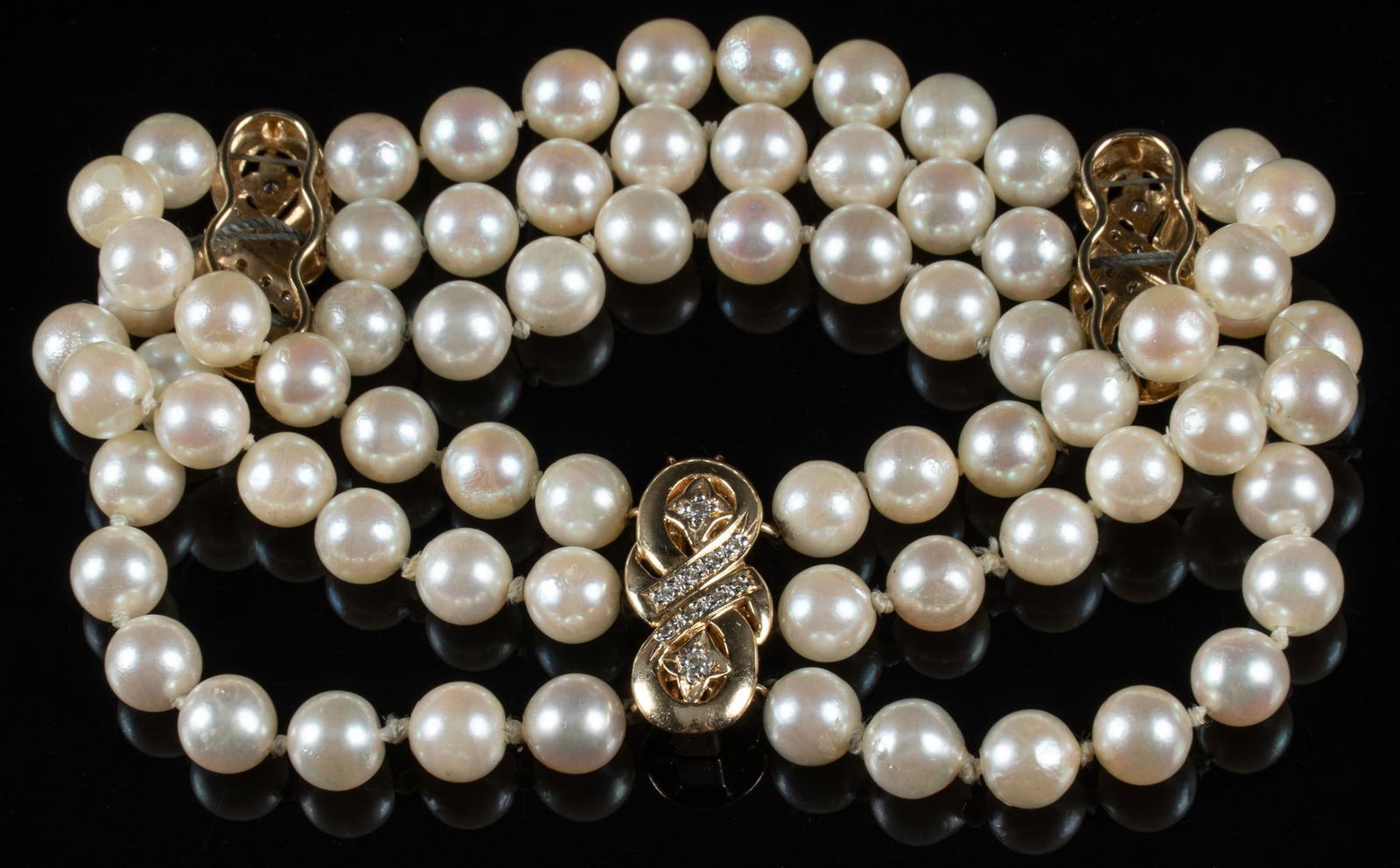 Three Strand Pearl Bracelet with 14K Gold and Diamond Charms (1 of 7)