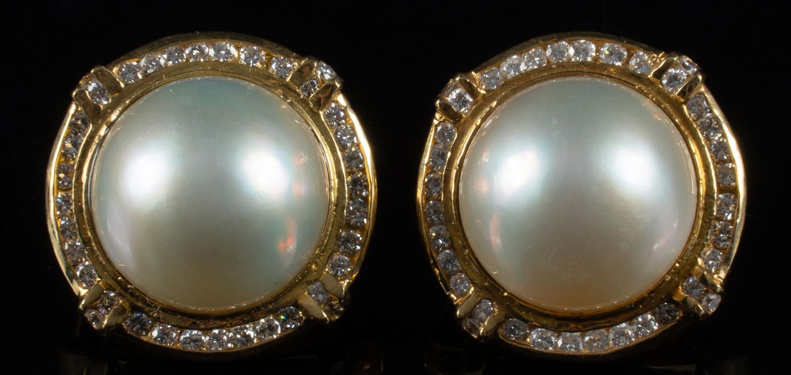 18K Gold and Diamond Mabe Pearl Cabochon Earrings (1 of 7)