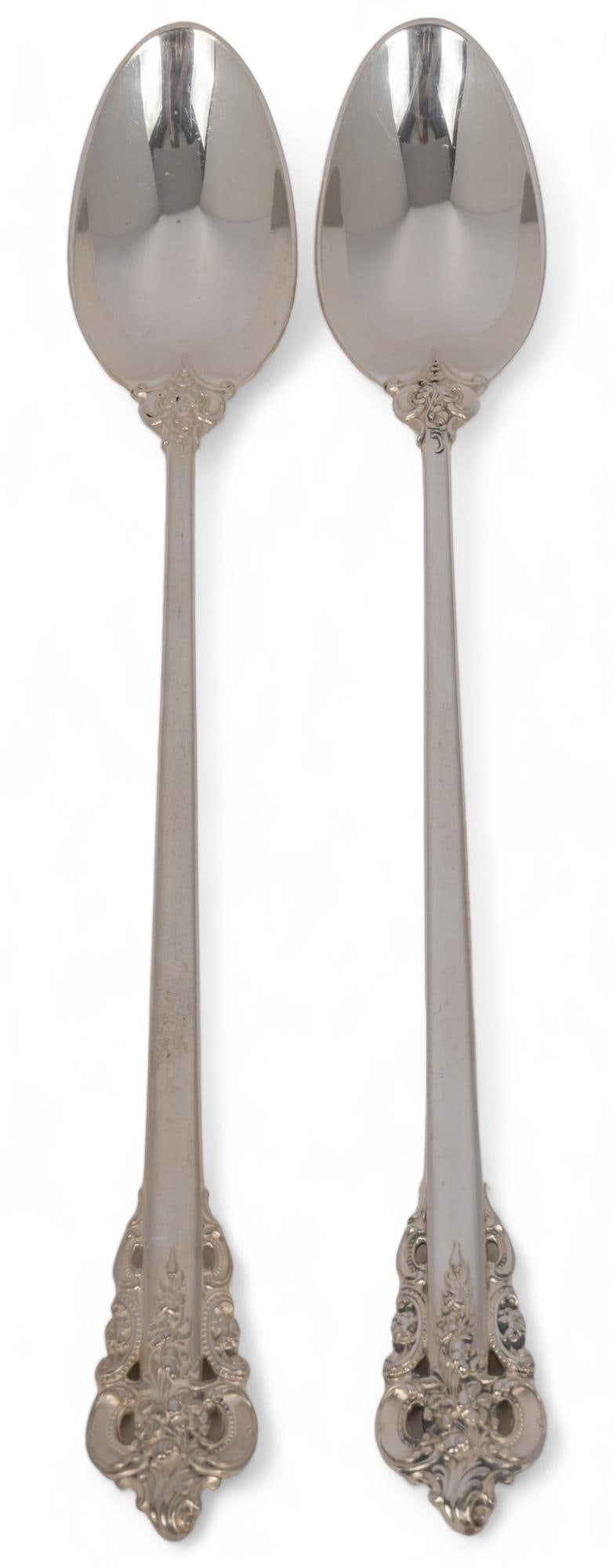 Set of (12) "Grand Baroque" By Wallace Silversmiths Iced Tea Spoons: Set of (12) sterling silver "Grand Baroque" By Wallace Silversmiths iced tea spoons, no monogram or removal, twelve pieces Weighable silver: 14.8 ozt Provenance: Property from the collection