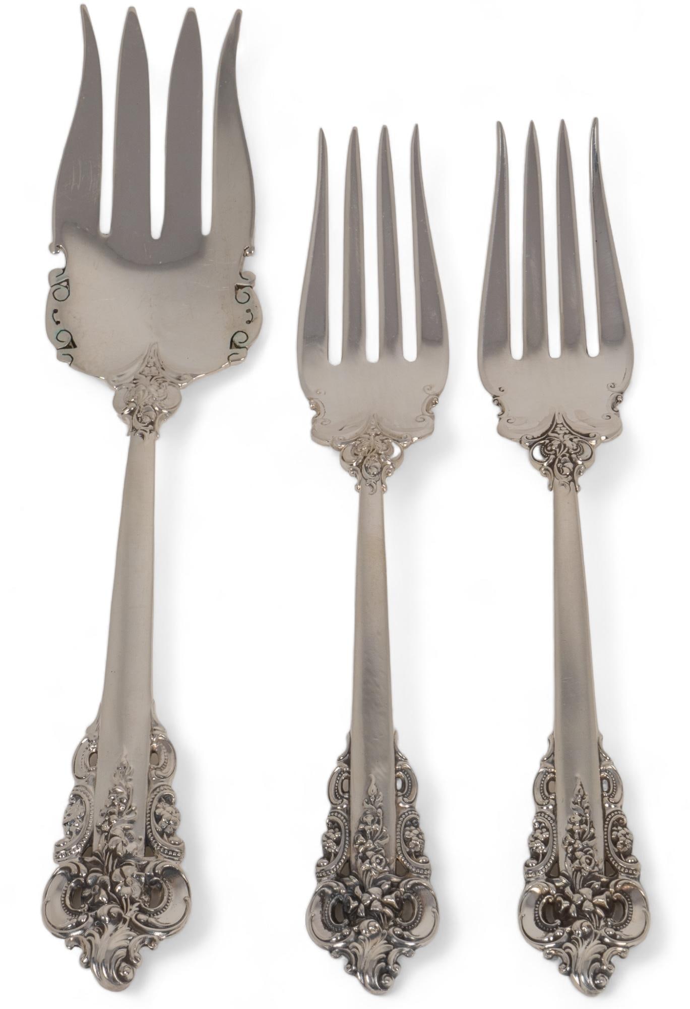 Set of (3) "Grand Baroque" By Wallace Sterling Forks: Set of (3) sterling silver "Grand Baroque" By Wallace Sterling forks, no monogram or removal, three pieces Weighable silver: 9.59 ozt Provenance: Property from the collection of a San Antonio,