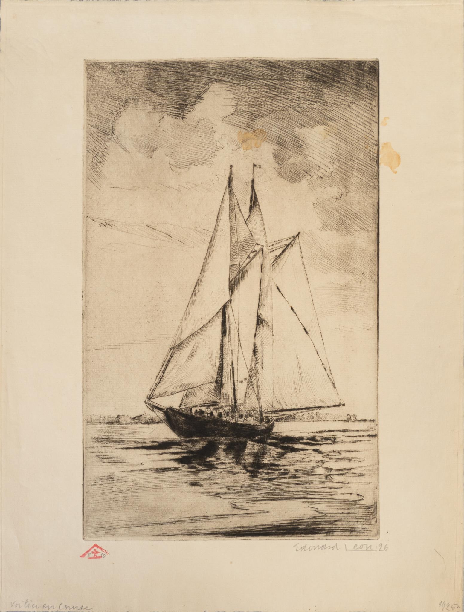 Edouard Leon, Sailboat Etching, 1896 (1 of 6)