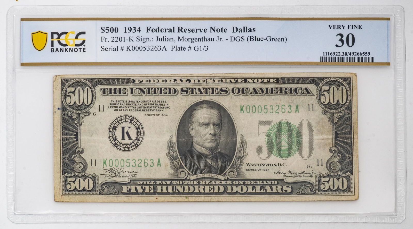 1934 $500 Dallas Federal Reserve Note (1 of 2)