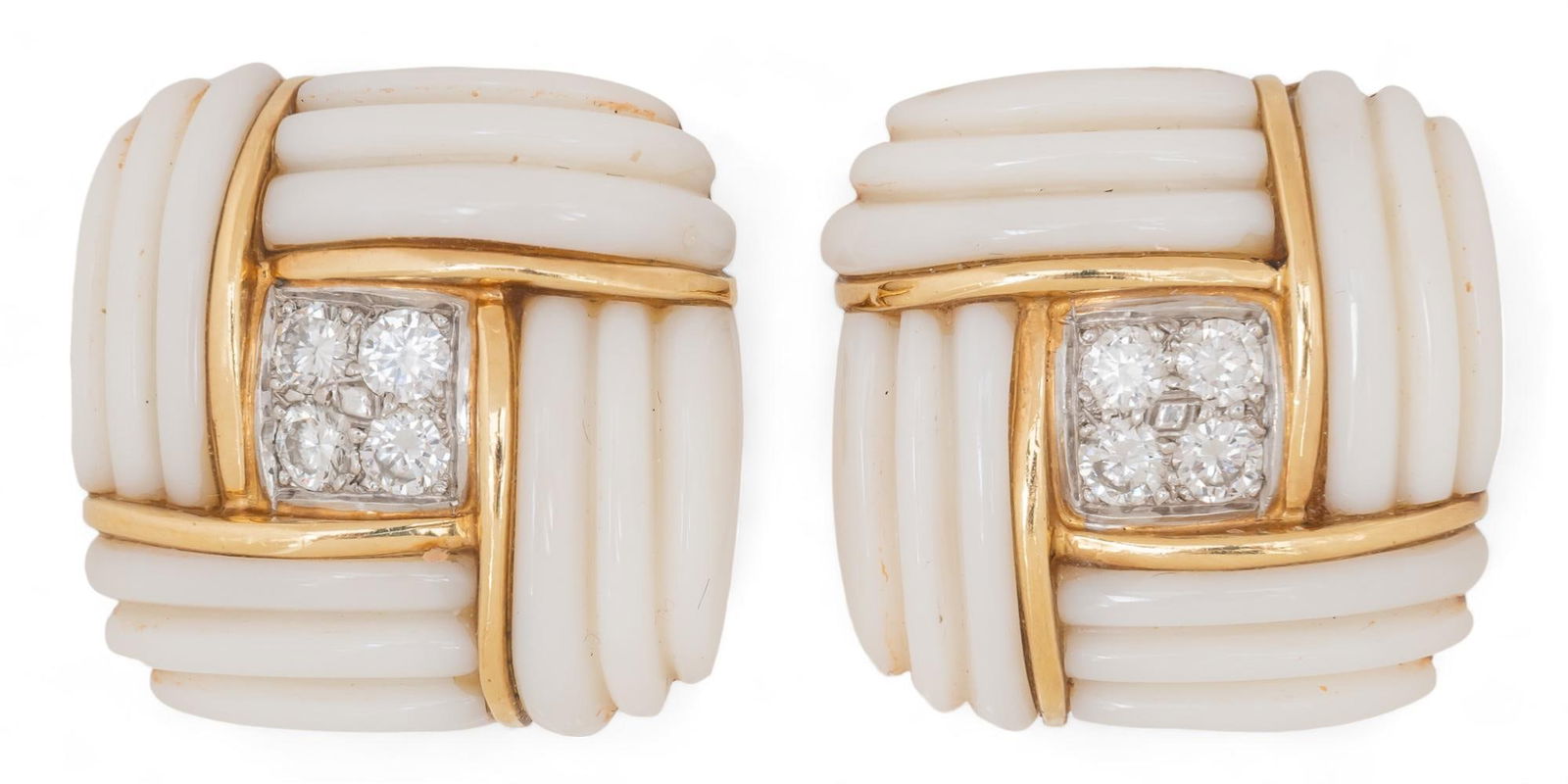 18K Gold Carved White Coral and Diamond Earrings (1 of 5)