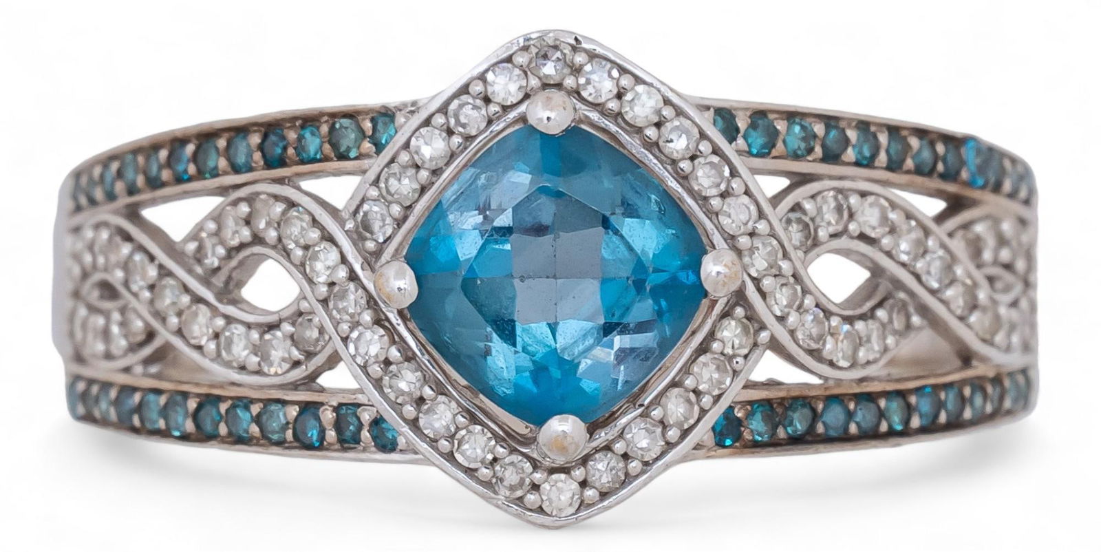 10K White Gold Blue Topaz and Diamond Ring (1 of 5)