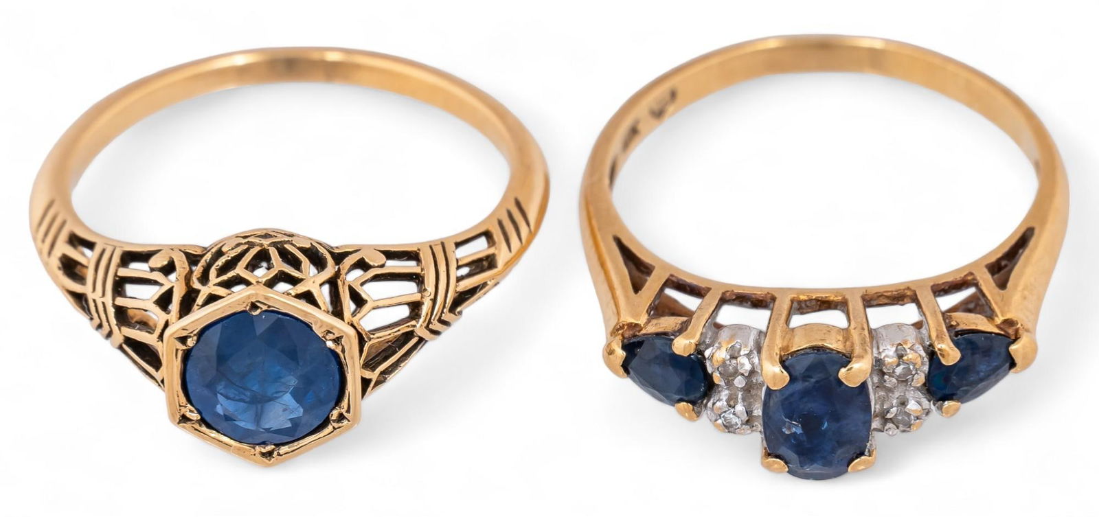 Pair of Gold Sapphire and Diamond Rings (1 of 7)
