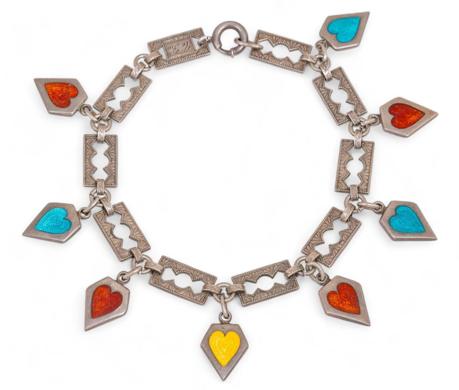 1920s Sterling Silver Memory Heart Charm Bracelet (1 of 8)