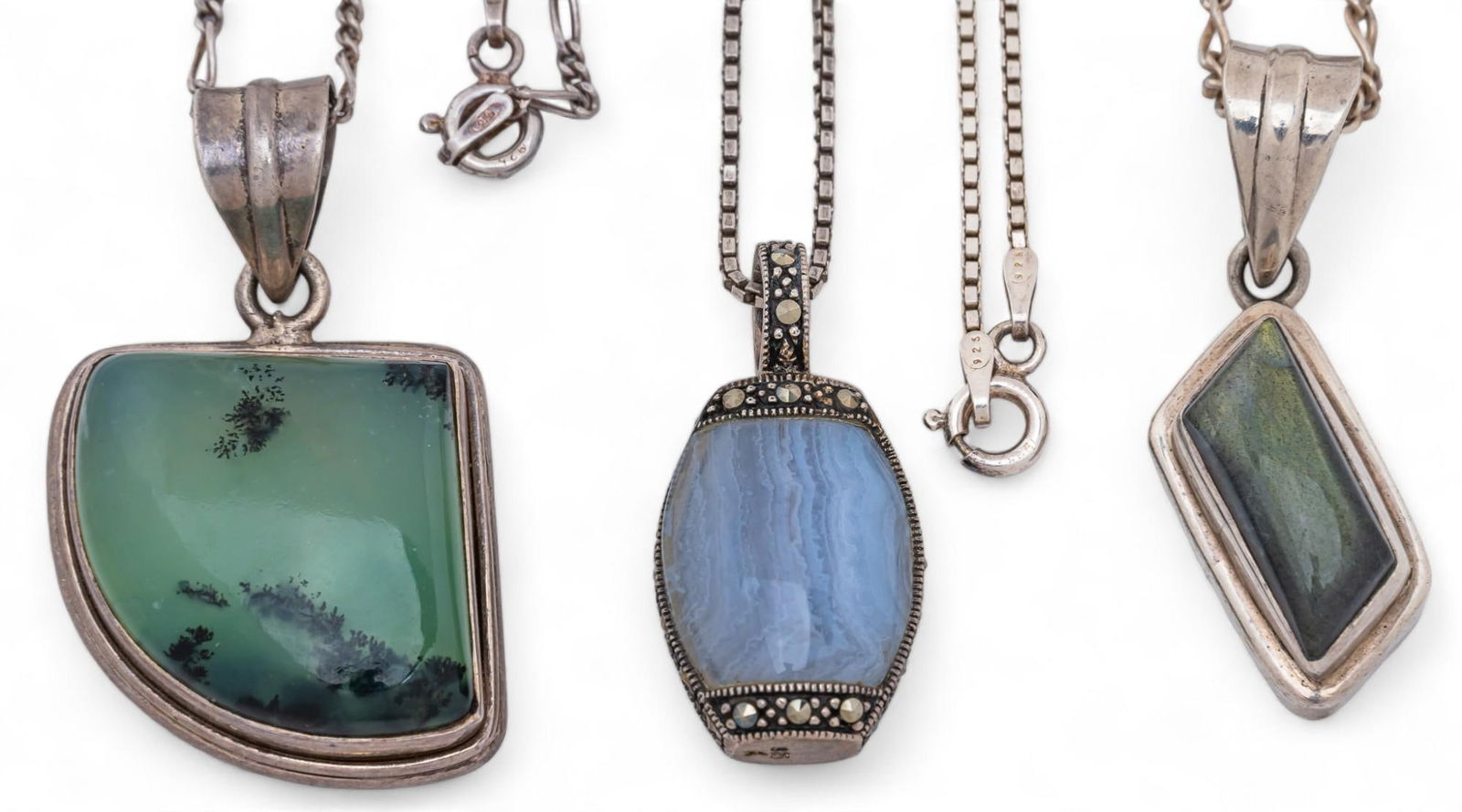 Set of (3) Sterling Silver Stone Pendant Necklaces (1 of 4)