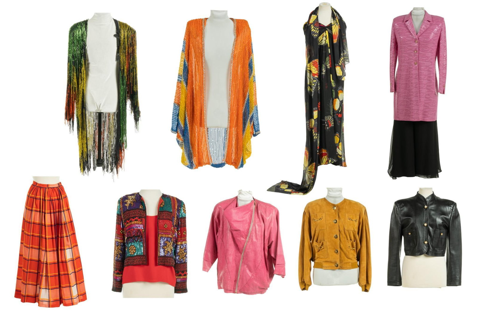 Collection of Vintage Designer Clothing: Collection of vintage designer clothing nine total pieces including shalls, jackets, and skirts, includes varitey of sizes, some custom Provenance: Property from the personal collection of celebrated 