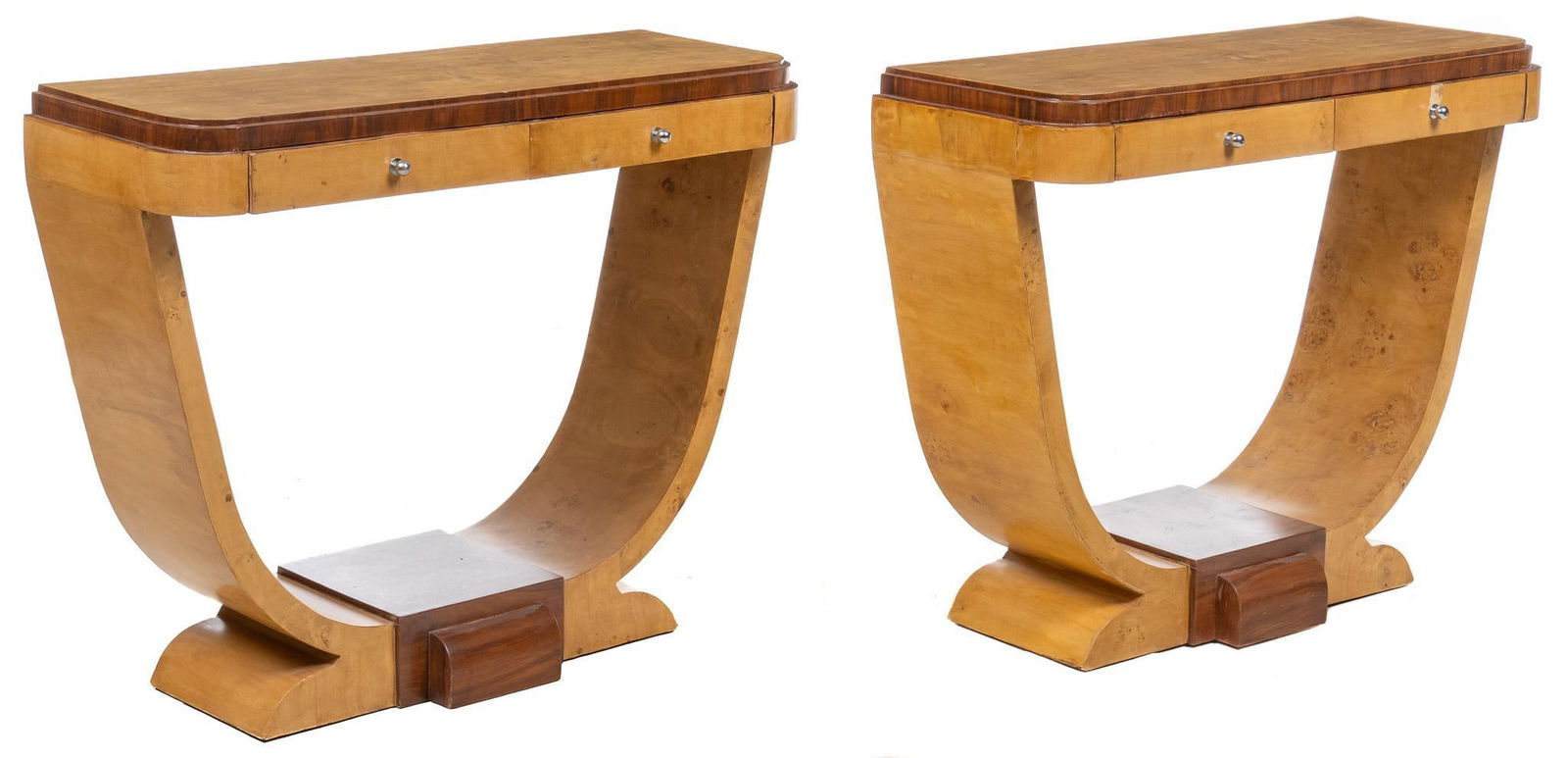 Pair of Art Moderne Style Walnut Consoles (1 of 4)