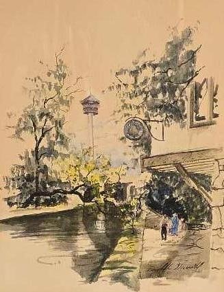 San Antonio Riverwalk Watercolor (1 of 2)
