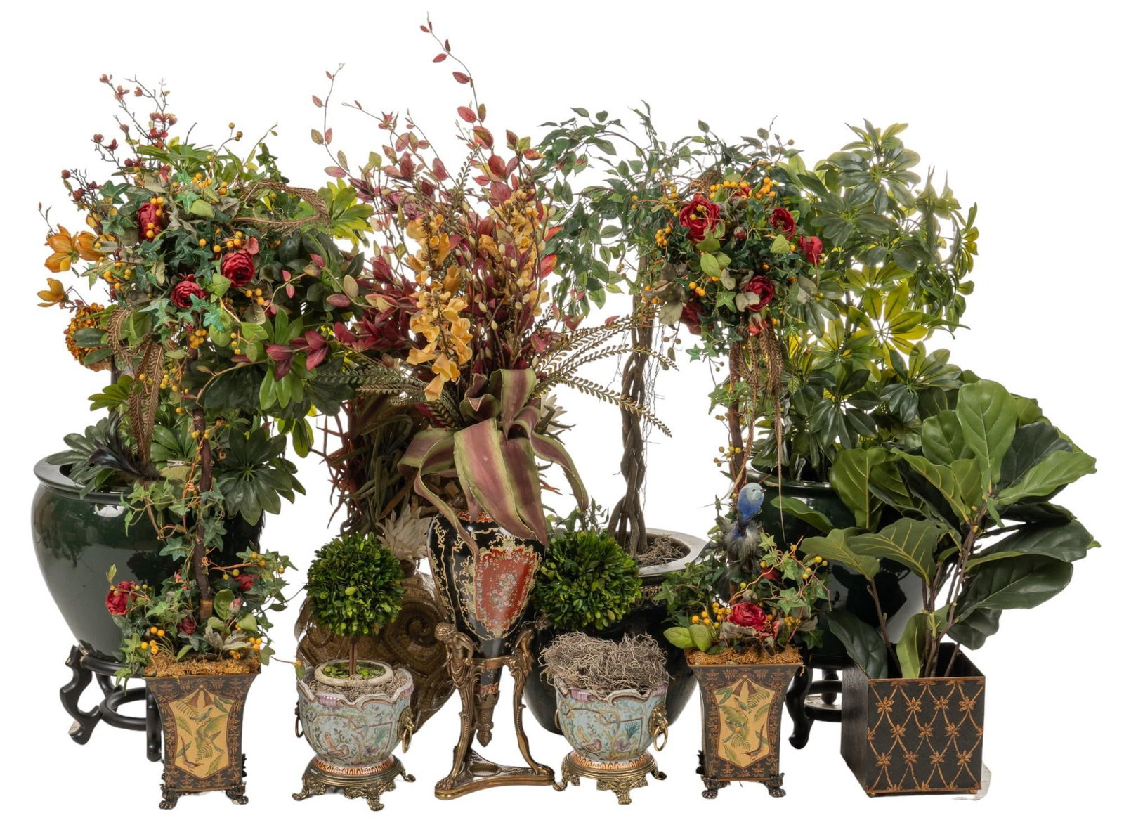 Large Collection of Faux Plants: Large collection of faux plants, various styles of plants and planters Shipping available for this lot through our partner 4CL; please request a shipping quote at shipping@vogtauction.com or 210-9